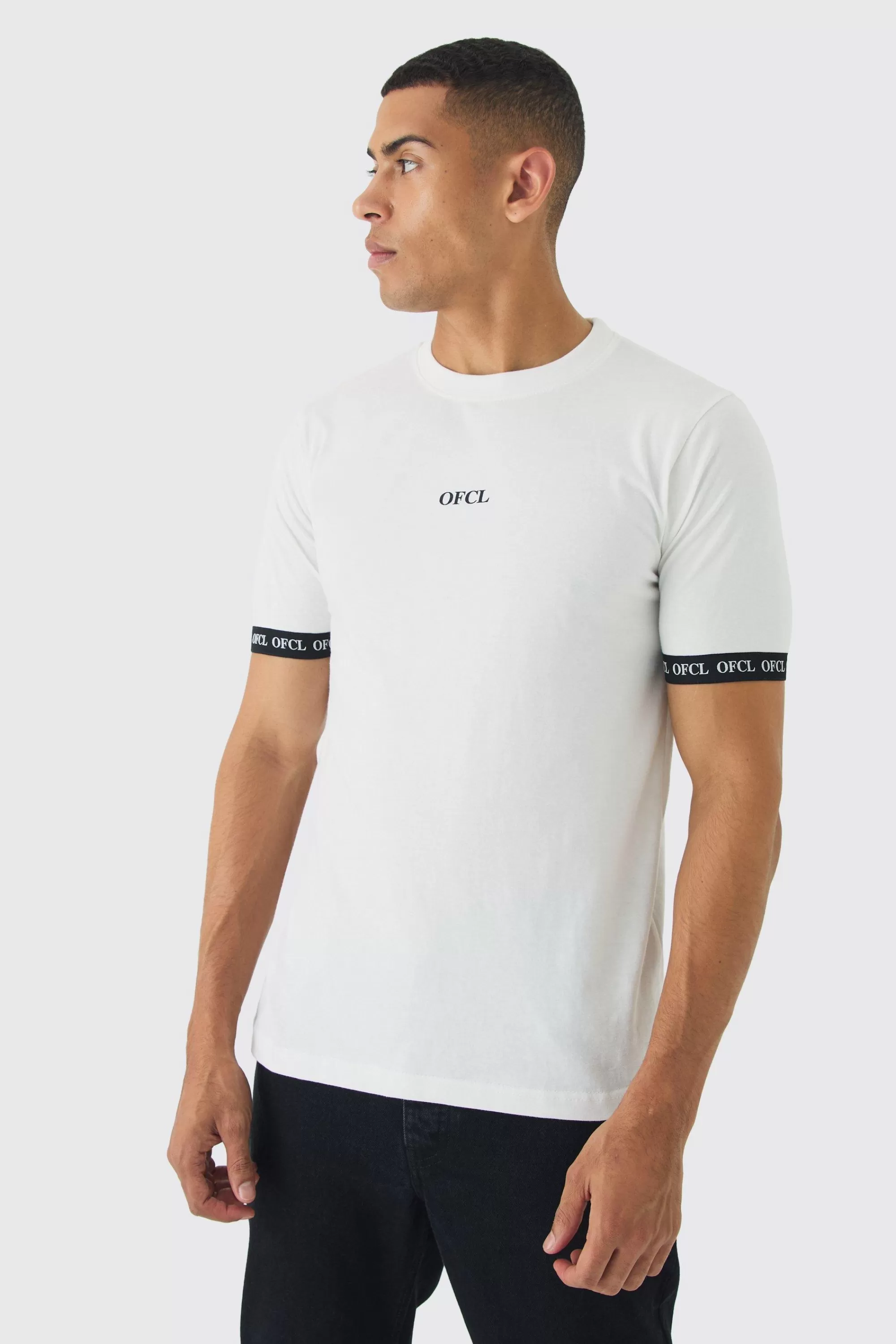 boohooMAN Slim OFCL Tape T-shirt | UK white Online