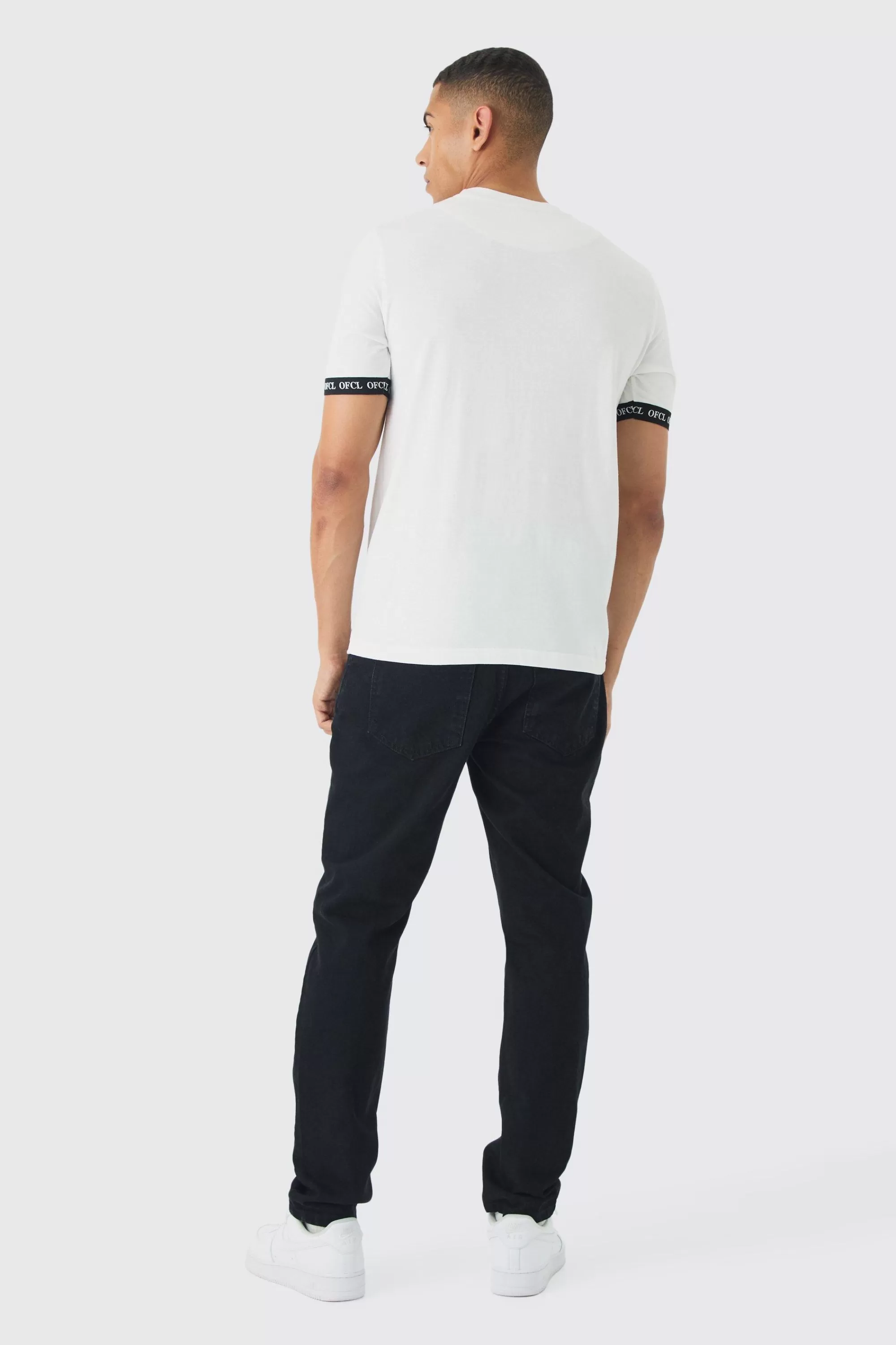 boohooMAN Slim OFCL Tape T-shirt | UK white Online