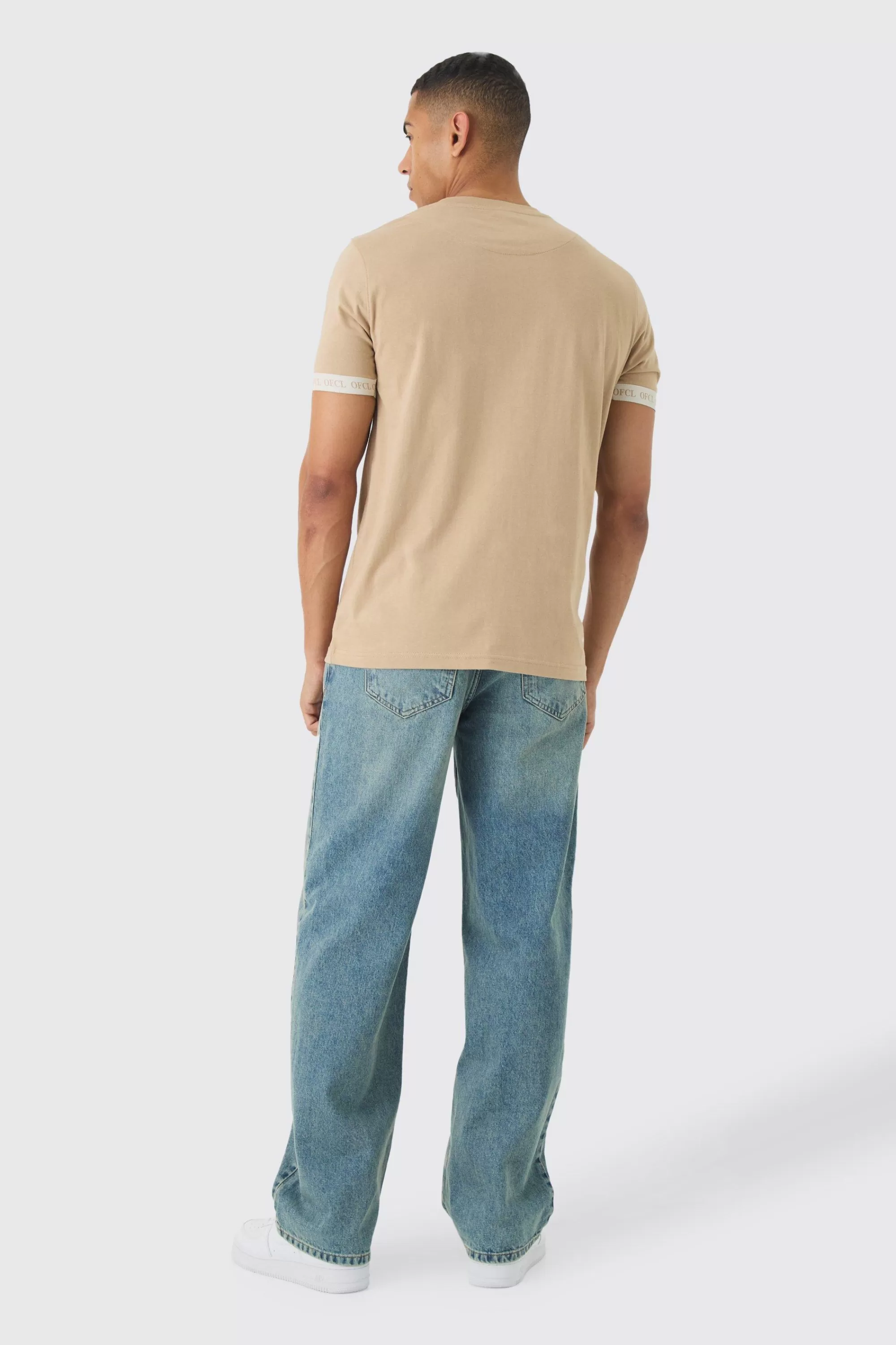 boohooMAN Slim OFCL Tape T-shirt | UK taupe New