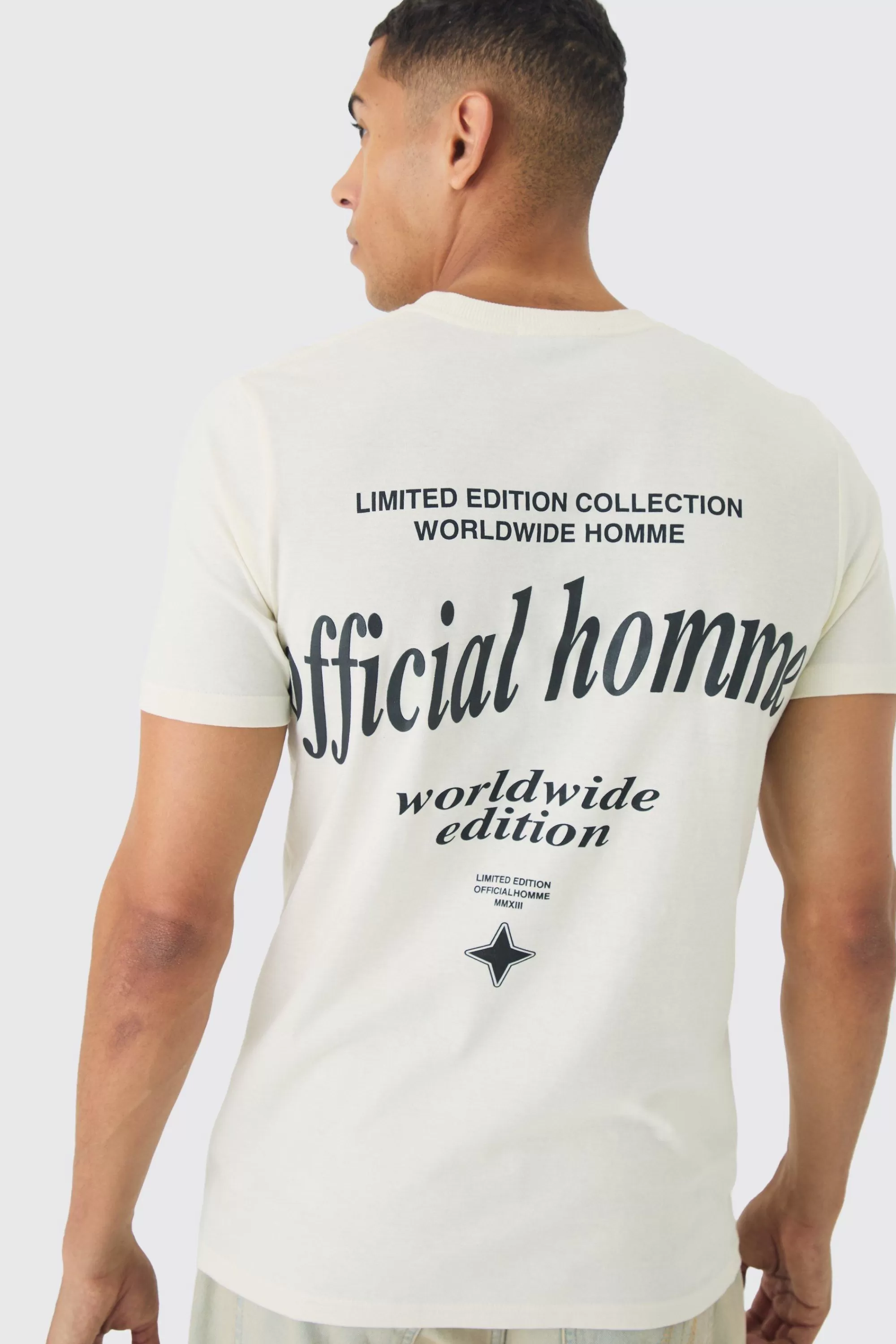 boohooMAN Slim Official Homme High Build Print T-Shirt | UK ecru Store