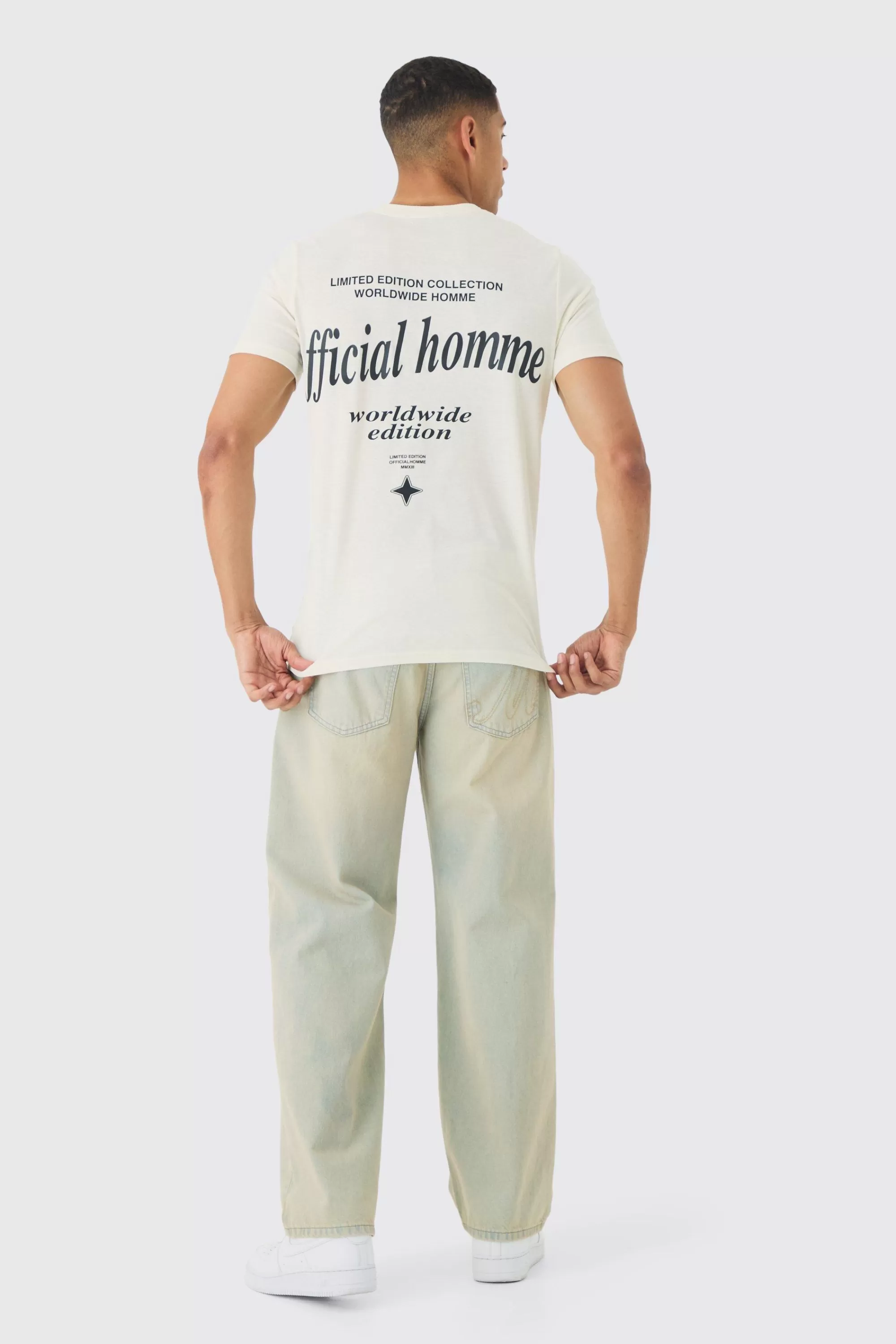 boohooMAN Slim Official Homme High Build Print T-Shirt | UK ecru Store