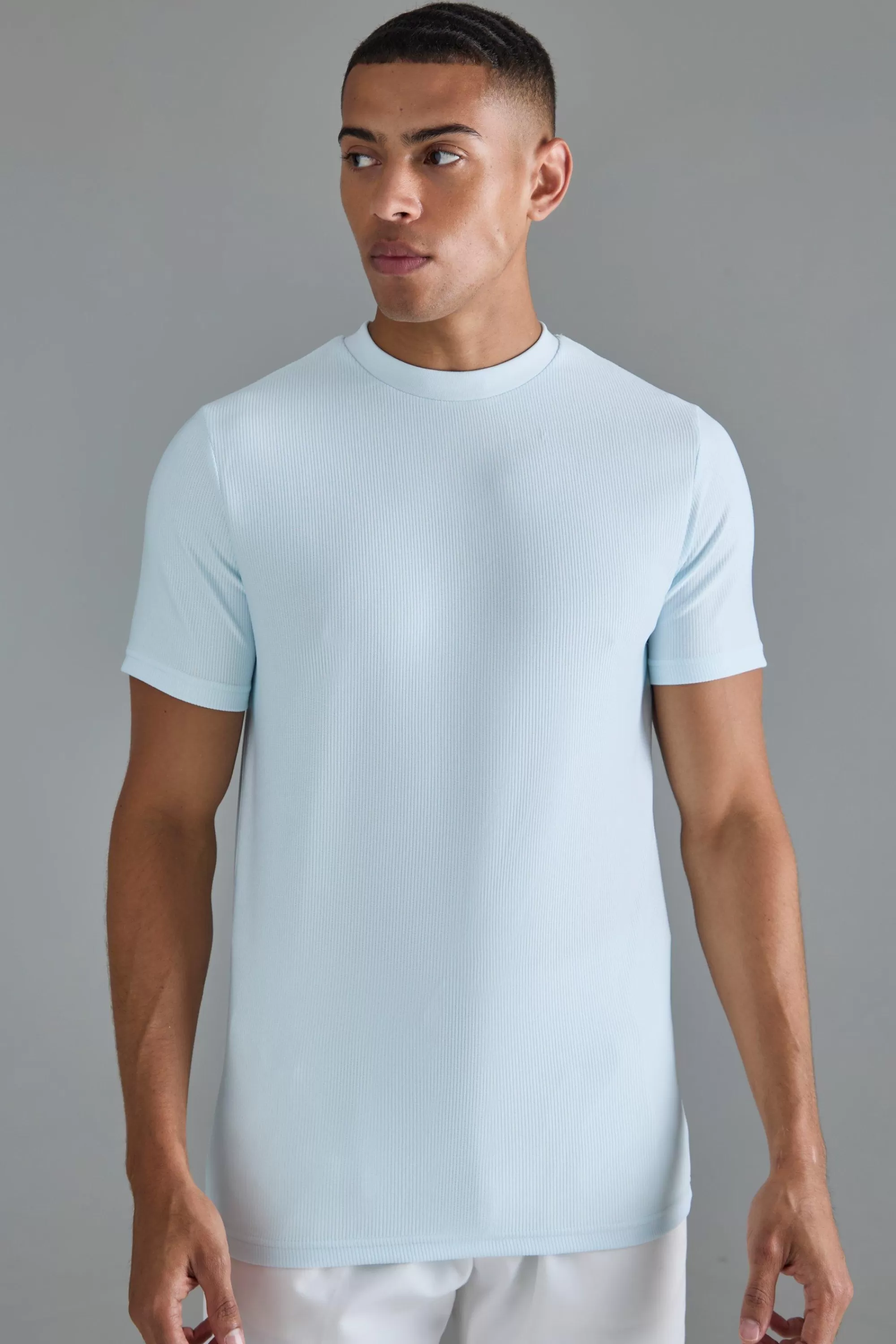 boohooMAN Slim Ottoman Rib T-Shirt | UK aqua Store