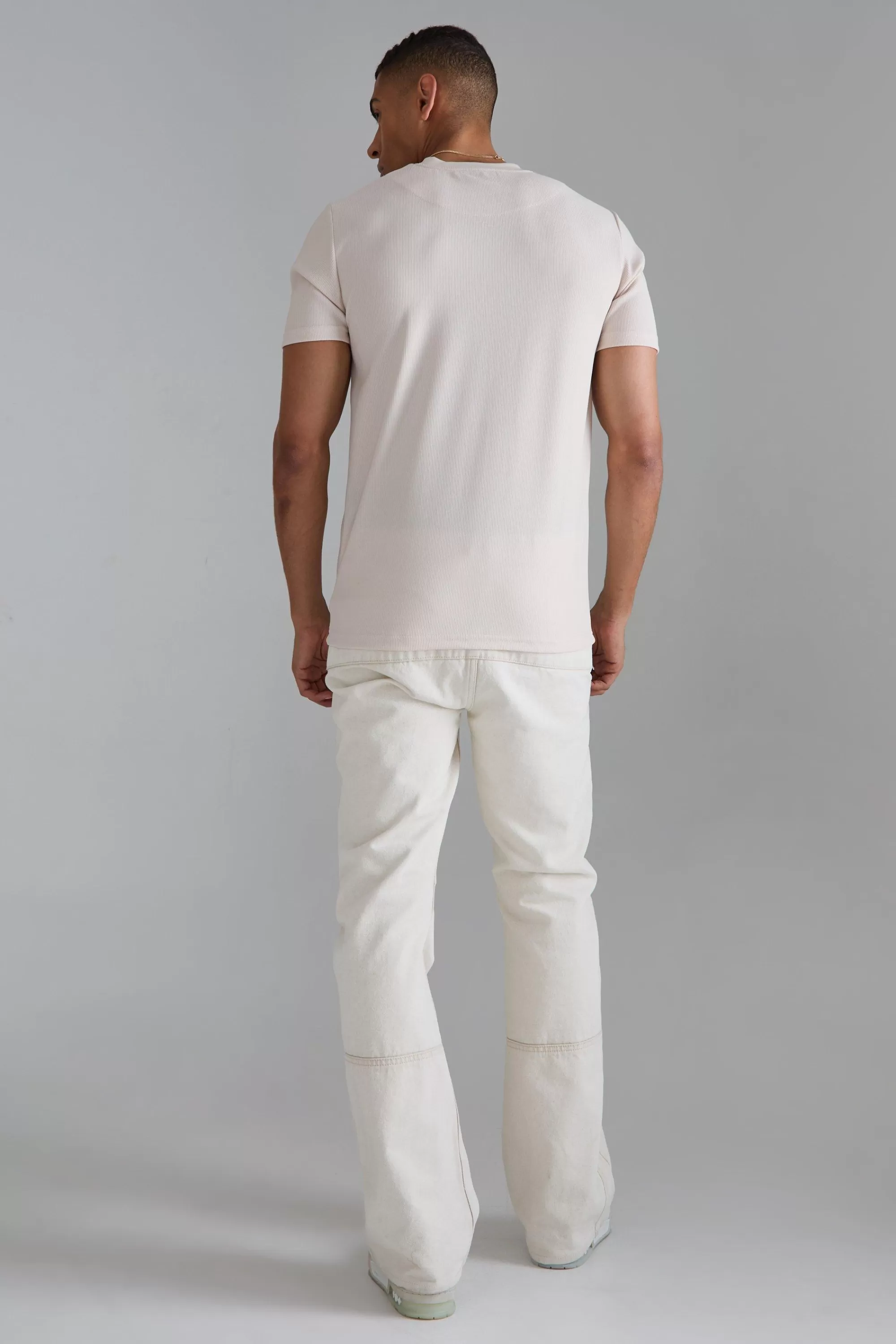 boohooMAN Slim Ottoman Rib T-Shirt | UK peach Online