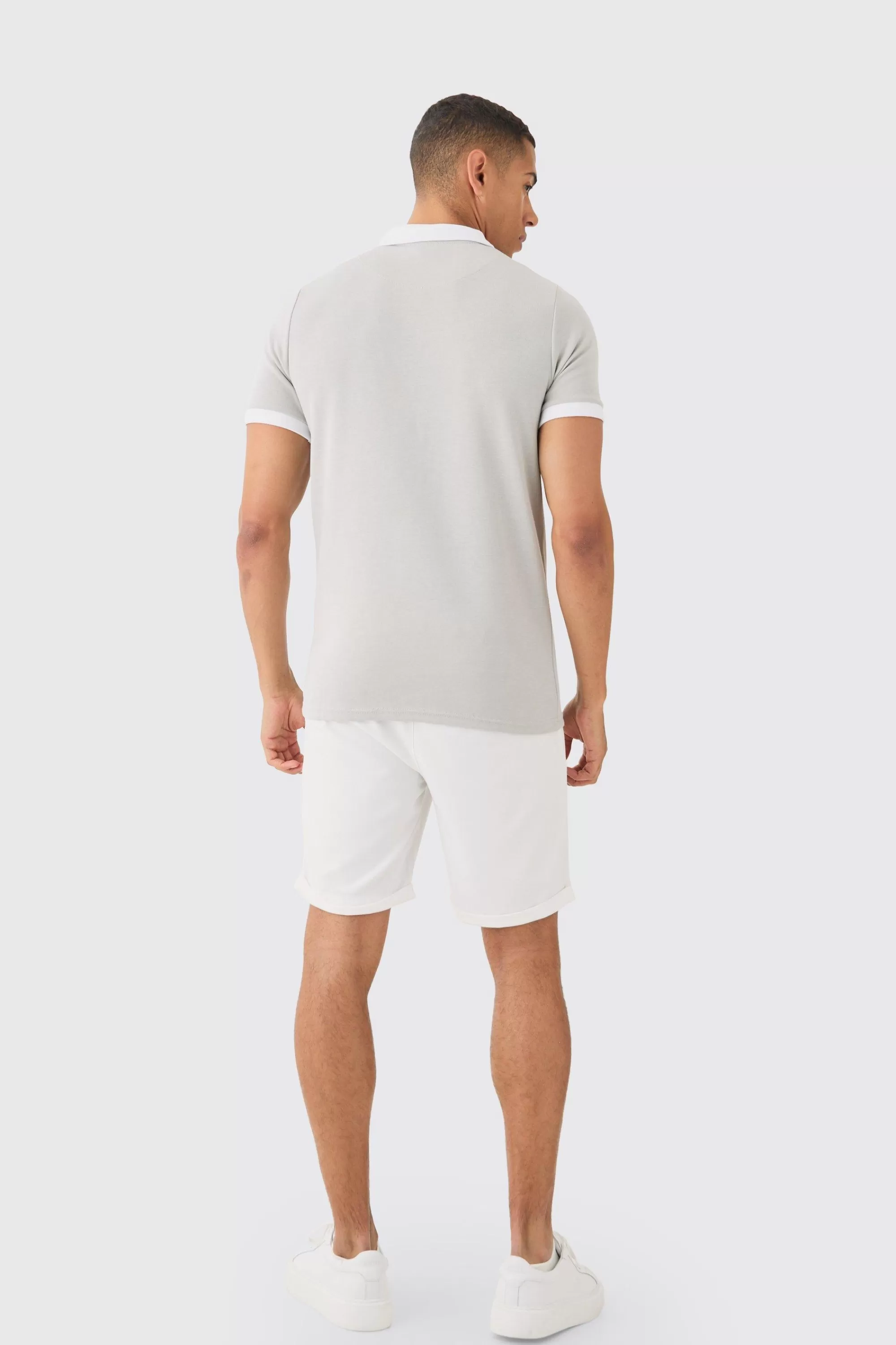 boohooMAN Slim Panelled Zip Neck Interlock Polo | UK white Shop