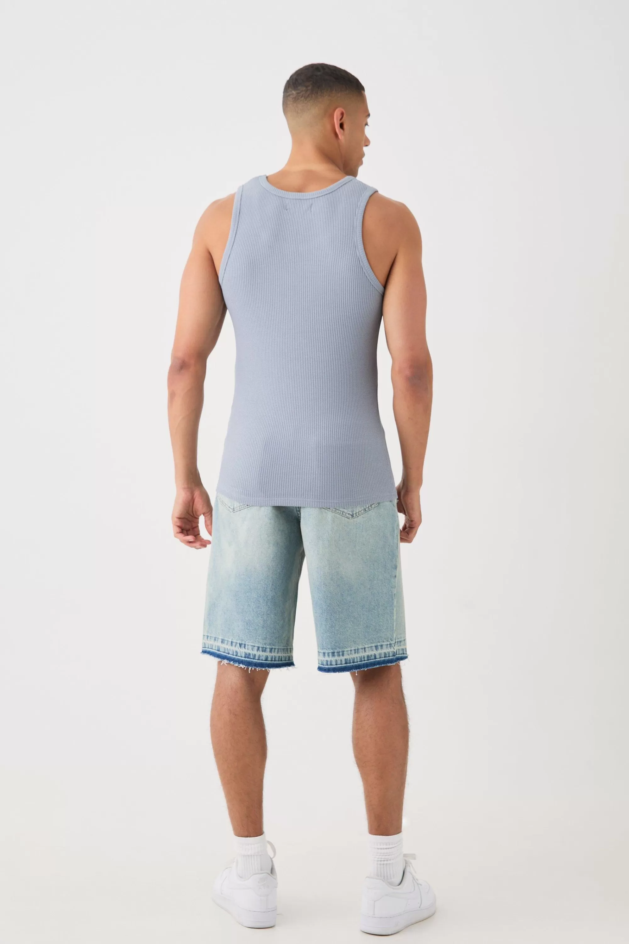 boohooMAN Slim Waffle Vest | UK slate blue Hot