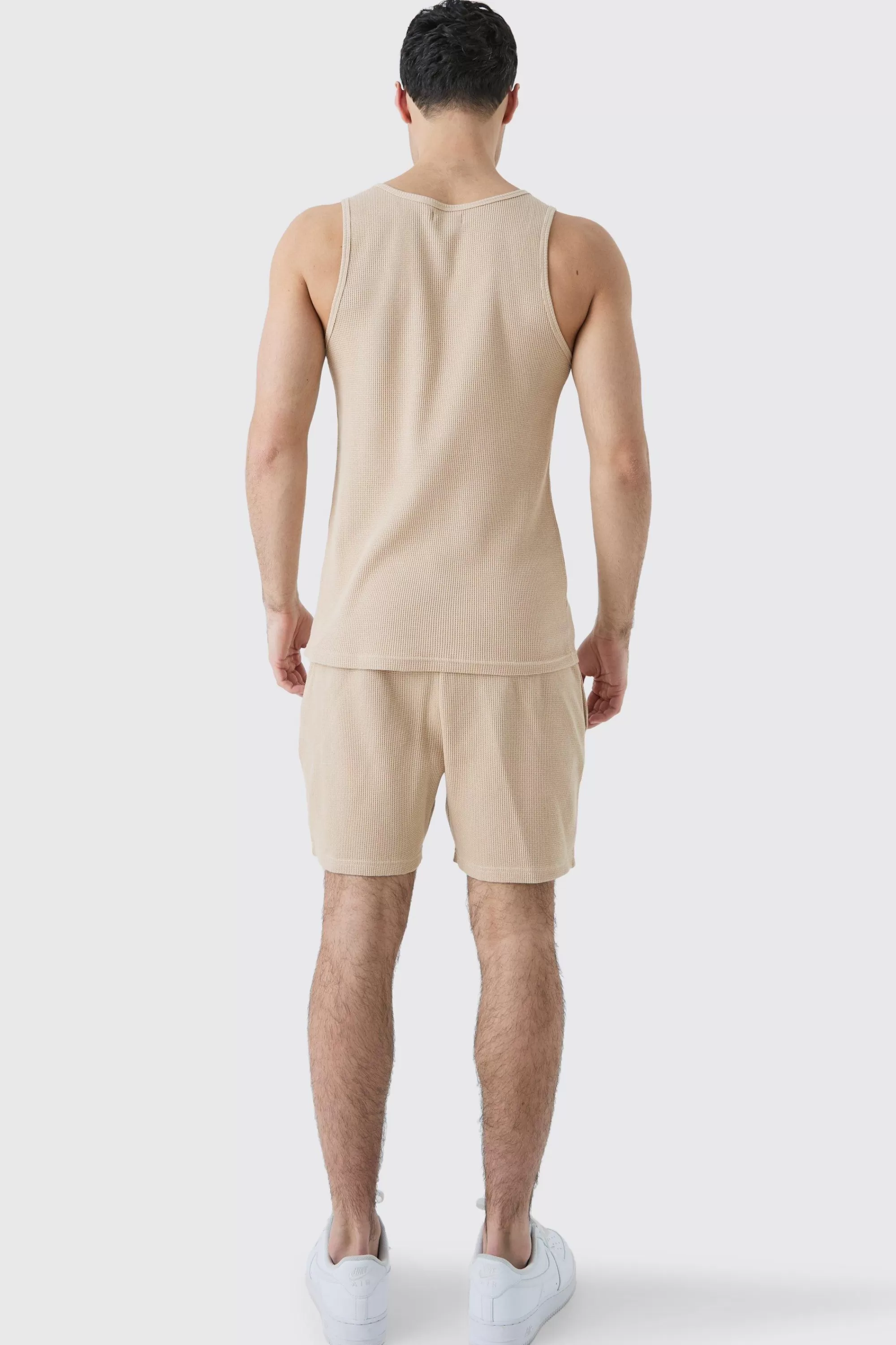 boohooMAN Slim Waffle Vest | UK stone Clearance