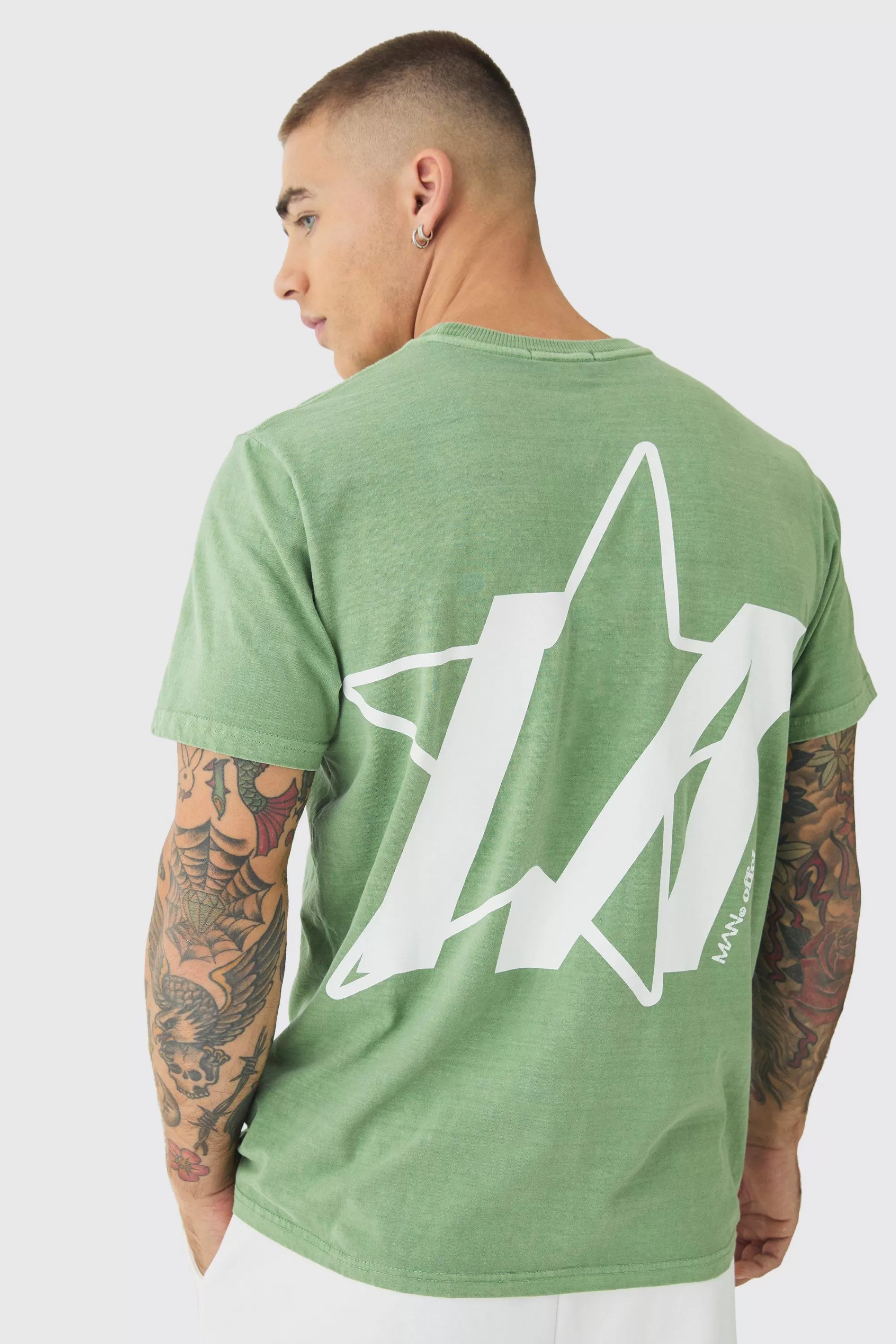 boohooMAN Slim Washed Star Back Print T-Shirt | UK forest Hot