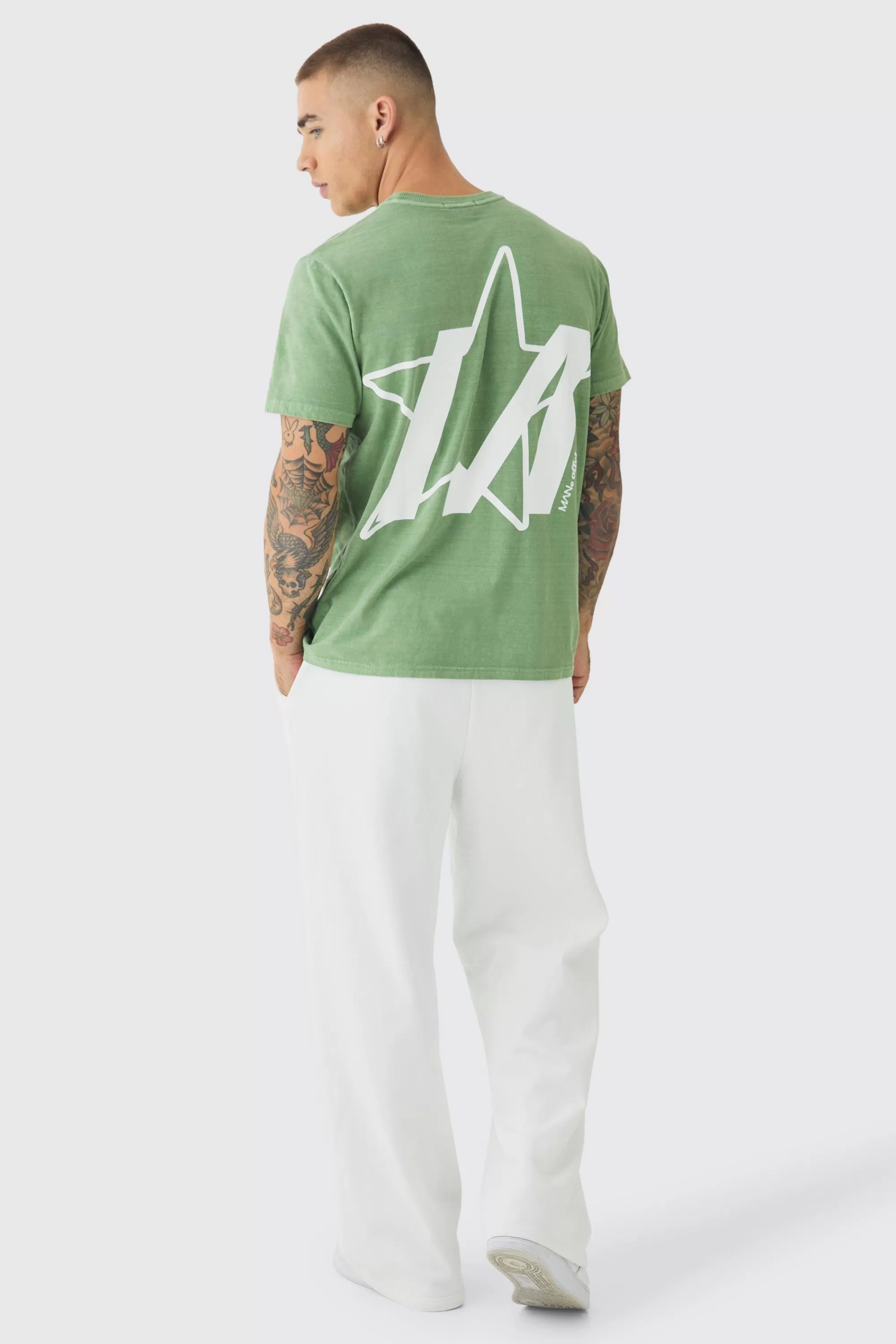 boohooMAN Slim Washed Star Back Print T-Shirt | UK forest Hot