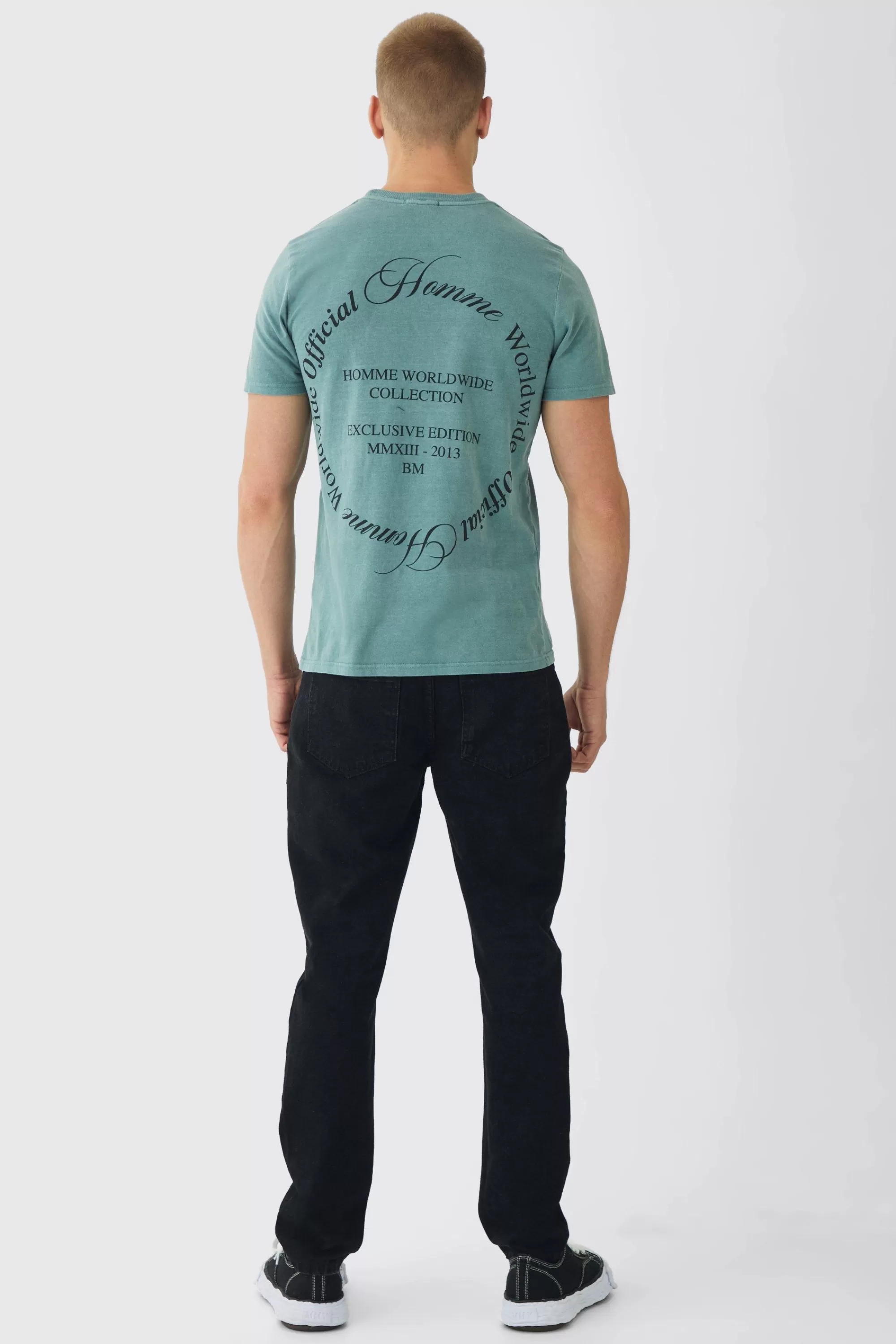 boohooMAN Slim Washed Worldwide Print T-Shirt | UK slate Shop
