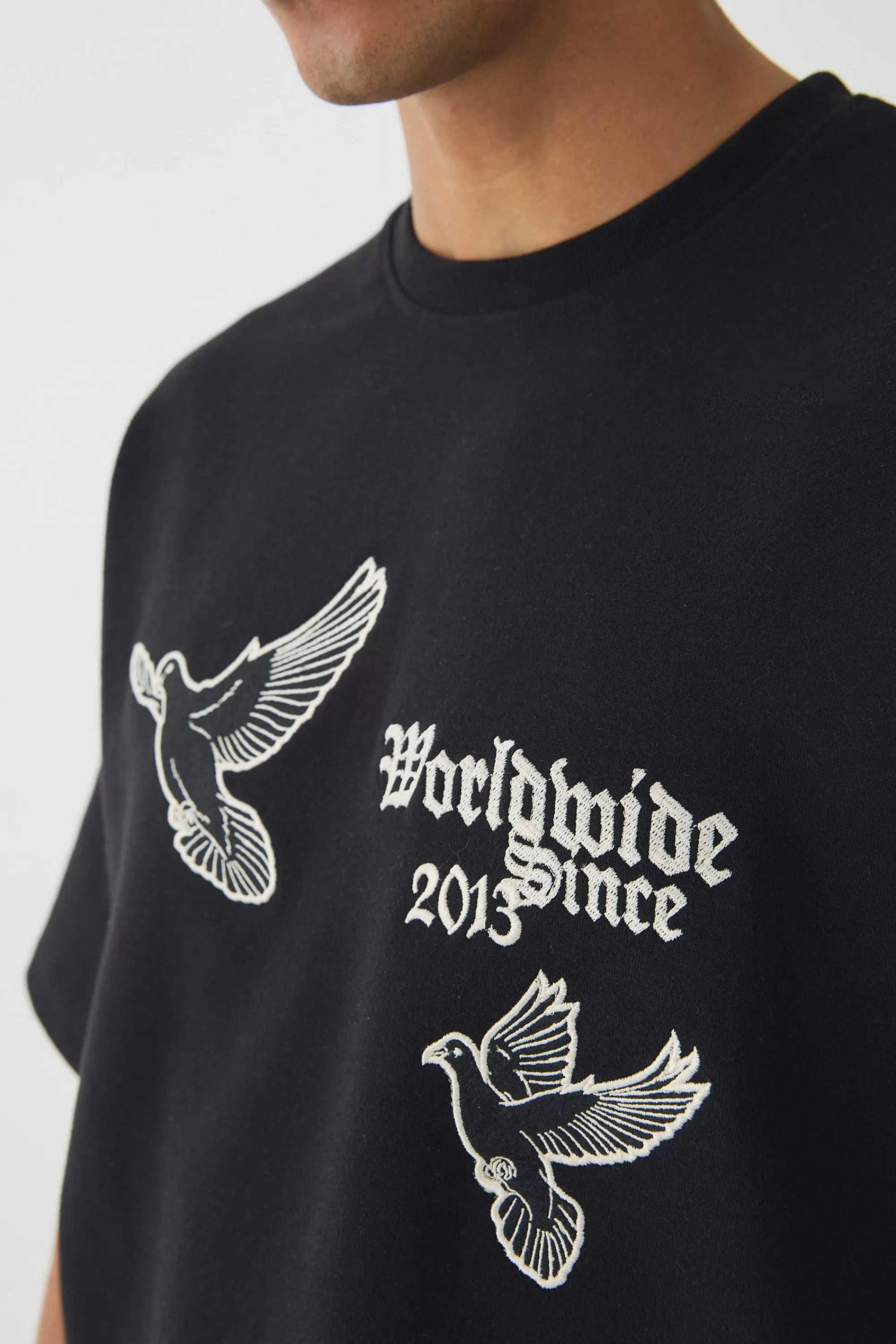 boohooMAN Smart Oversized Boxy Embroidered Interlock T-shirt | UK black Online