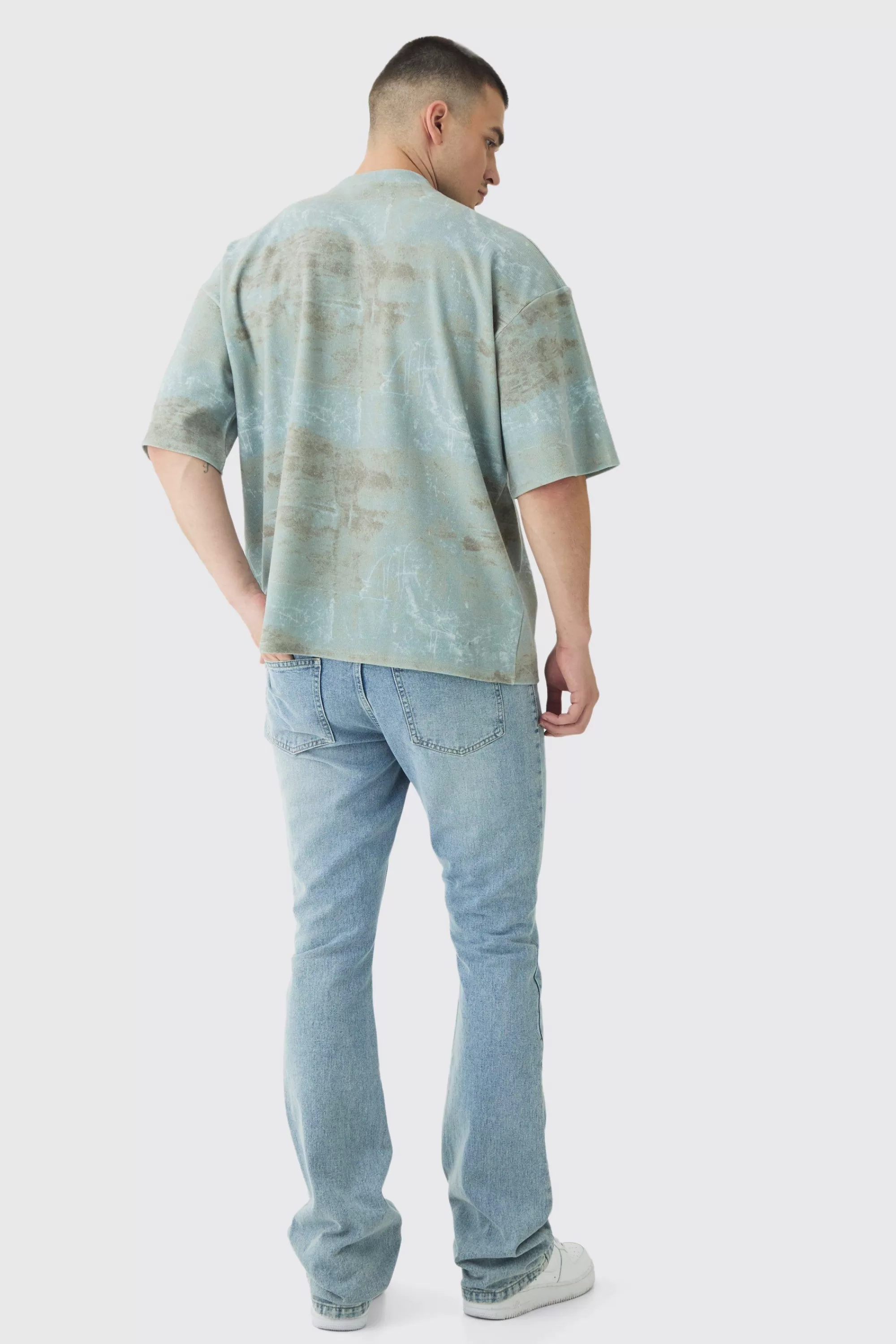 boohooMAN Tall Acid Wash Compact Rib Boxy Oversized T-Shirt | UK charcoal Outlet