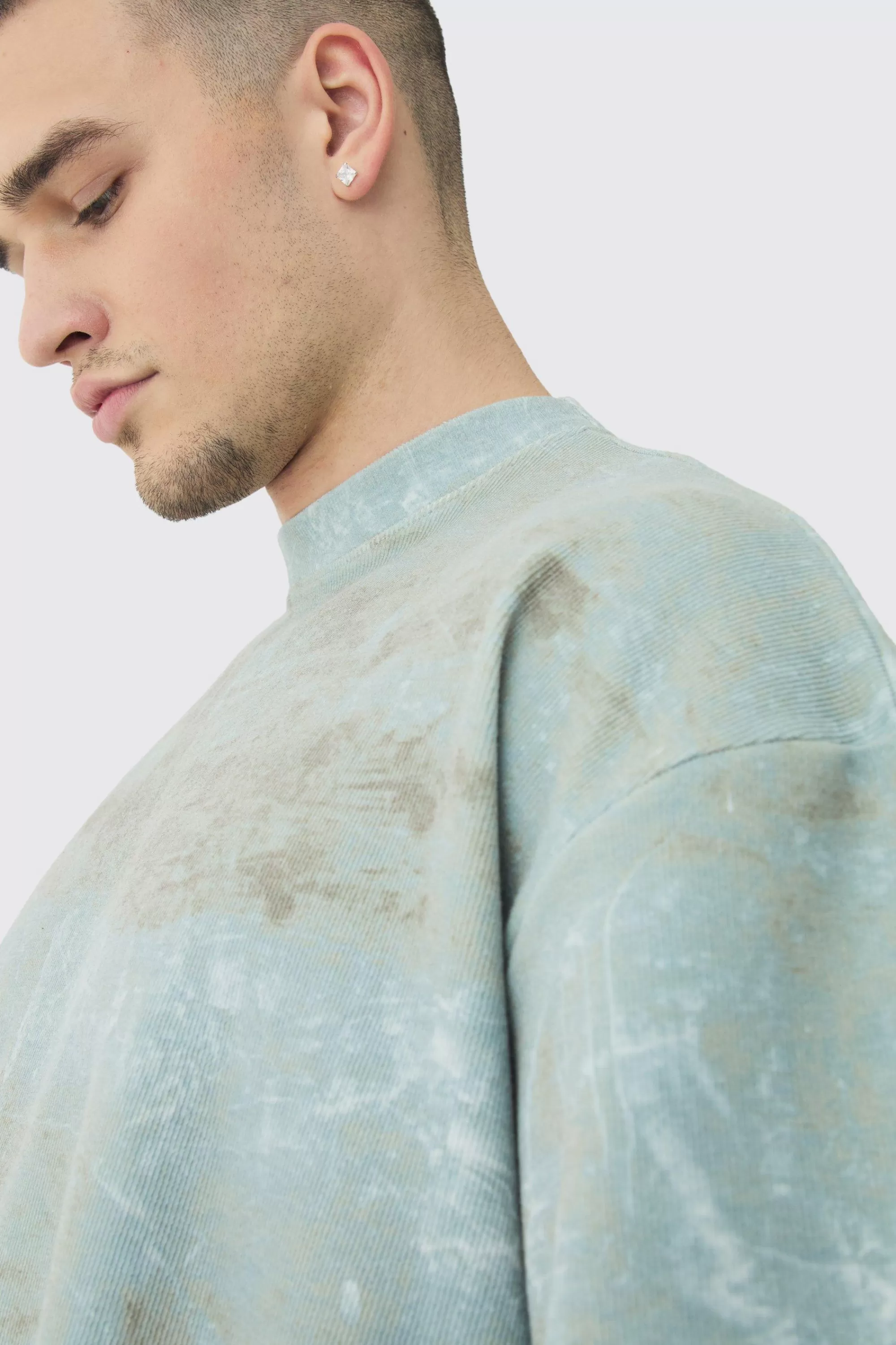 boohooMAN Tall Acid Wash Compact Rib Boxy Oversized T-Shirt | UK charcoal Outlet