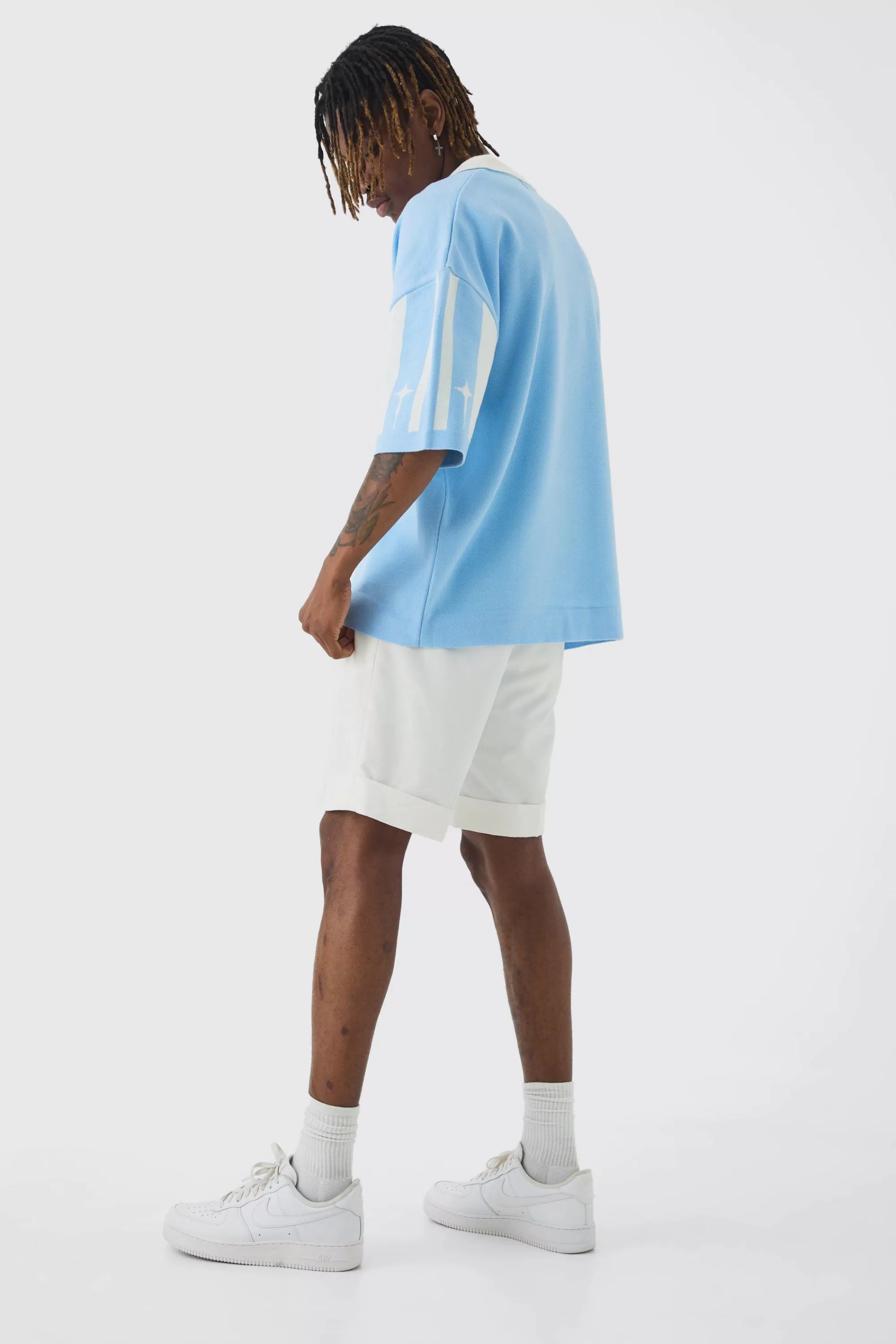 boohooMAN Tall Boxy Moto Knitted Polo | UK blue Outlet