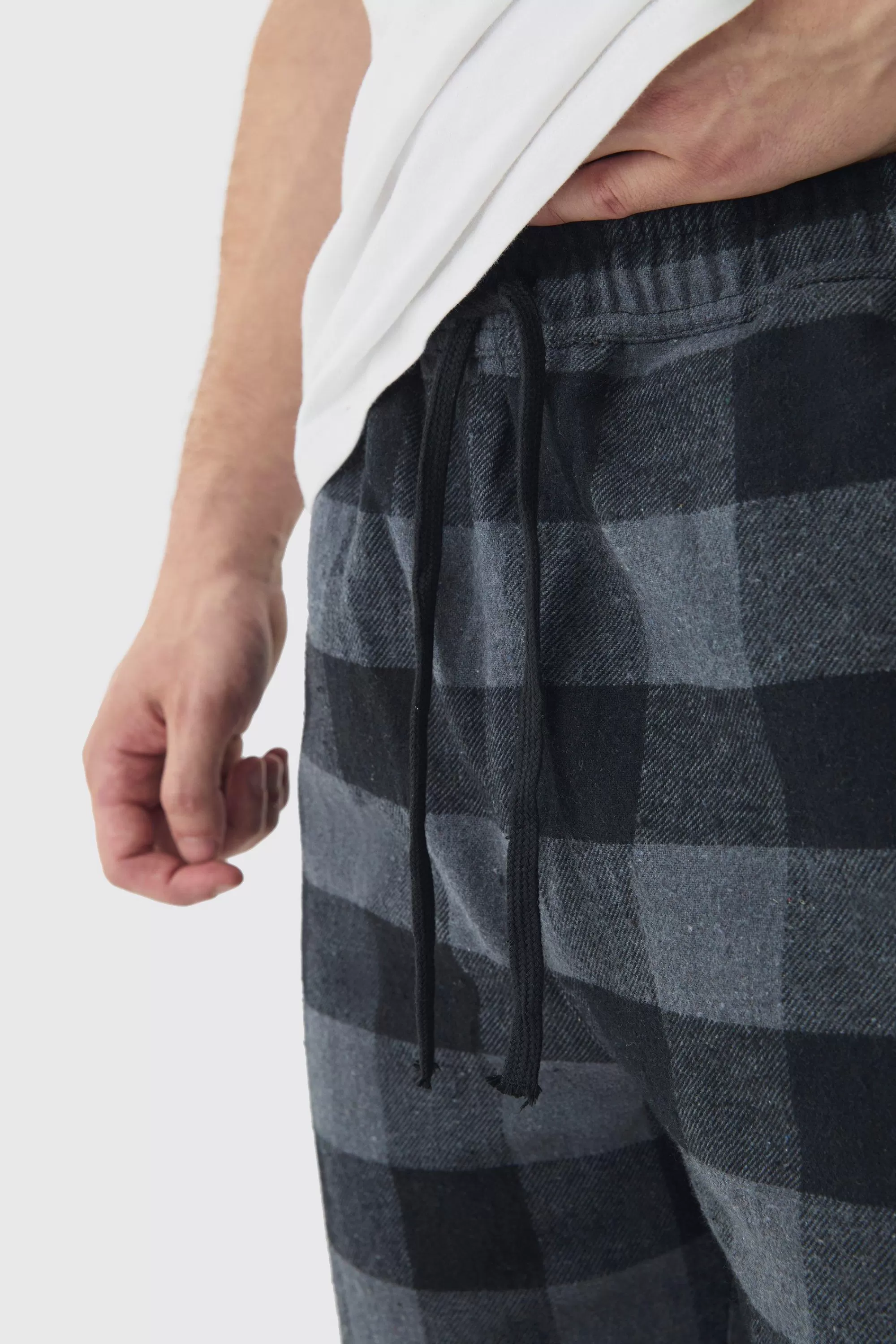 boohooMAN Tall Brushed Check Loungewear Bottom And T-shirt Set In | UK grey Outlet