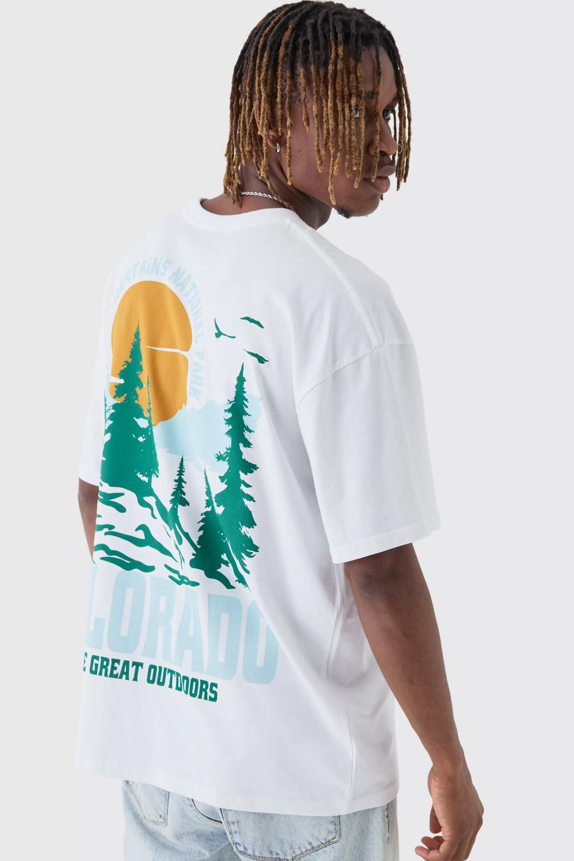 boohooMAN Tall Colorado Back Printed Oversized T-Shirt | UK white New