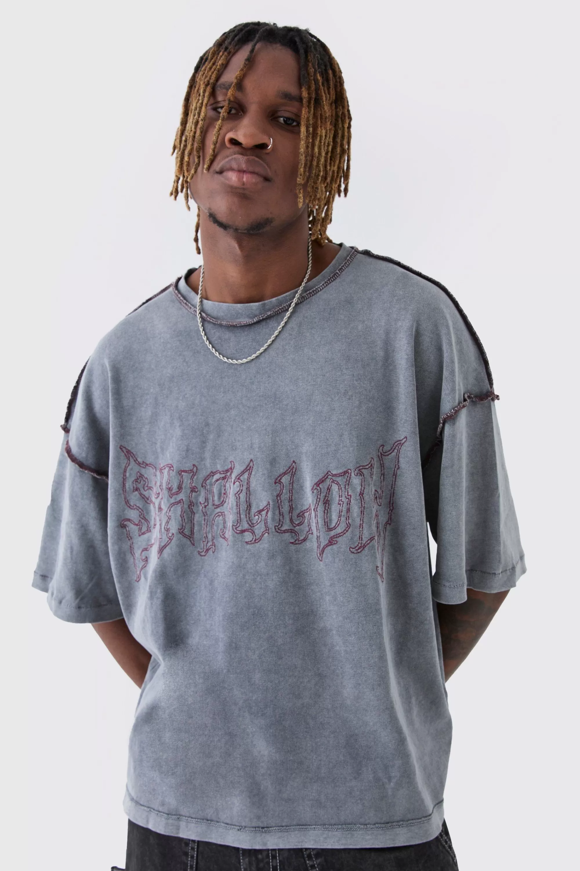 boohooMAN Tall Distressed Boxy Oversized T-shirt | UK charcoal Best Sale