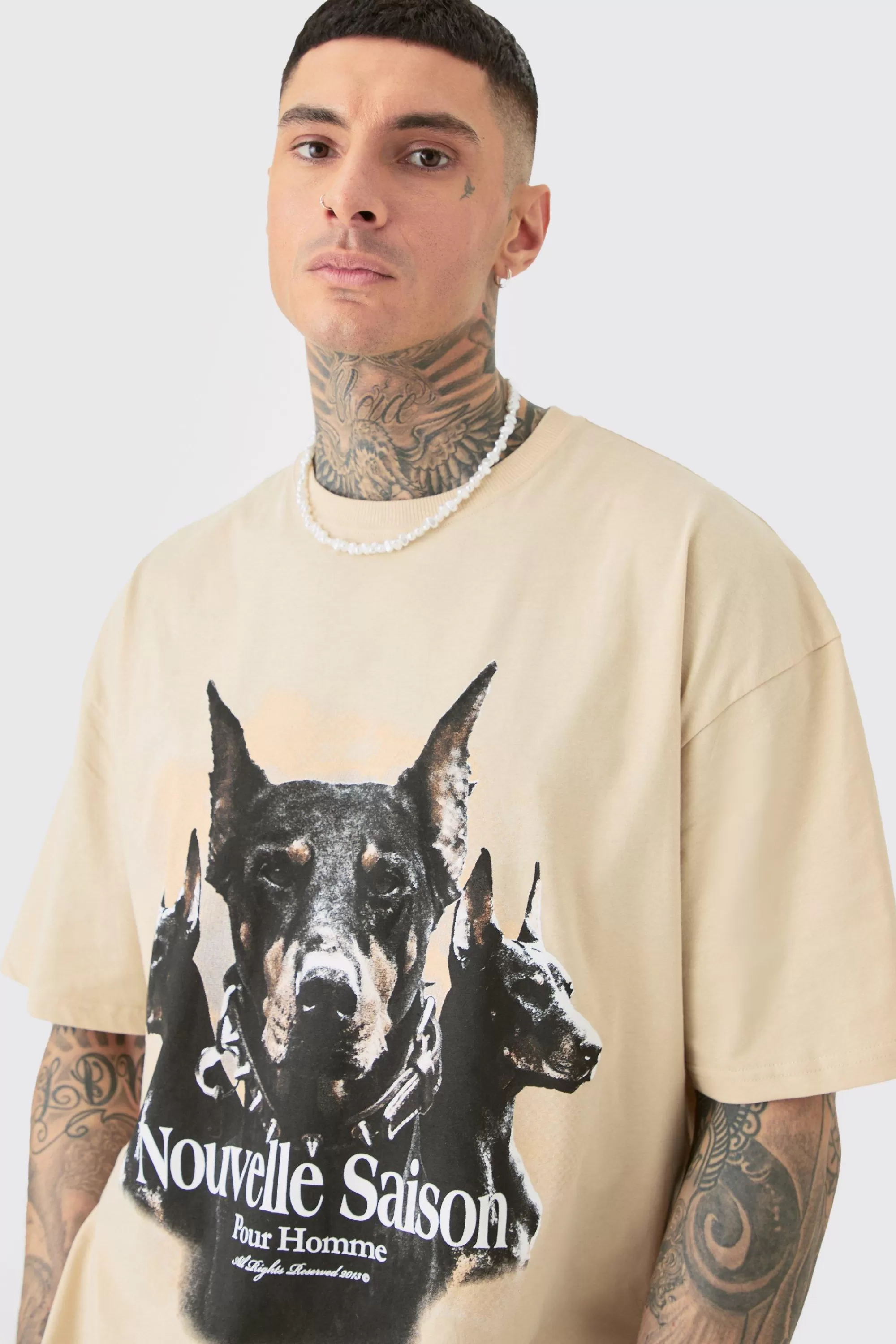 boohooMAN Tall Dobermann Printed Graphic Oversized T-shirt | UK bone Shop