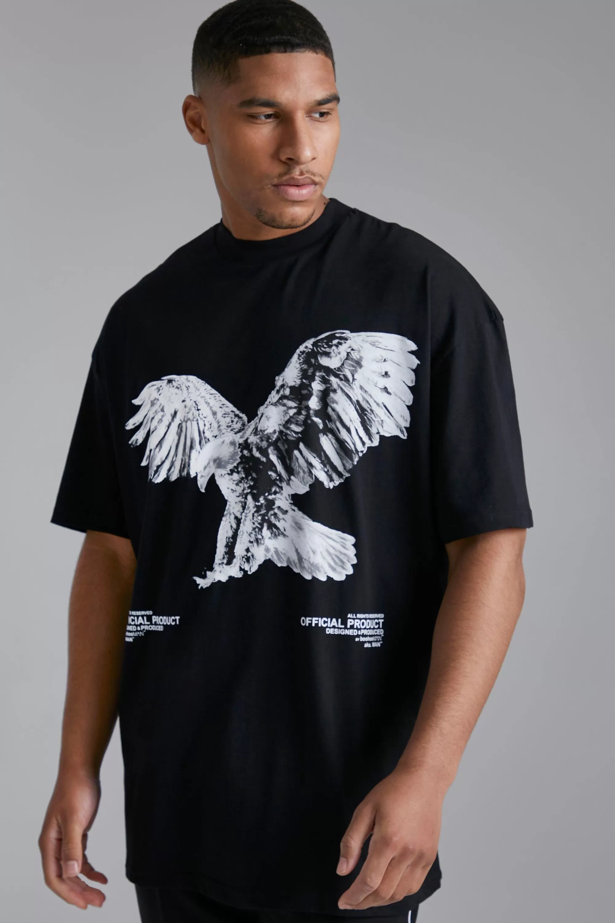 boohooMAN Tall Eagle T-shirt With Extended Neck | UK black Cheap