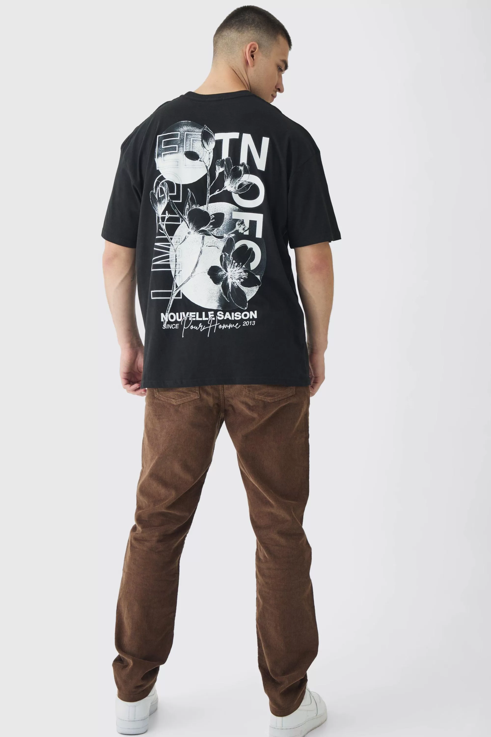 boohooMAN Tall EDTN Floral Graphic Back Oversized Printed T-Shirt | UK black Hot