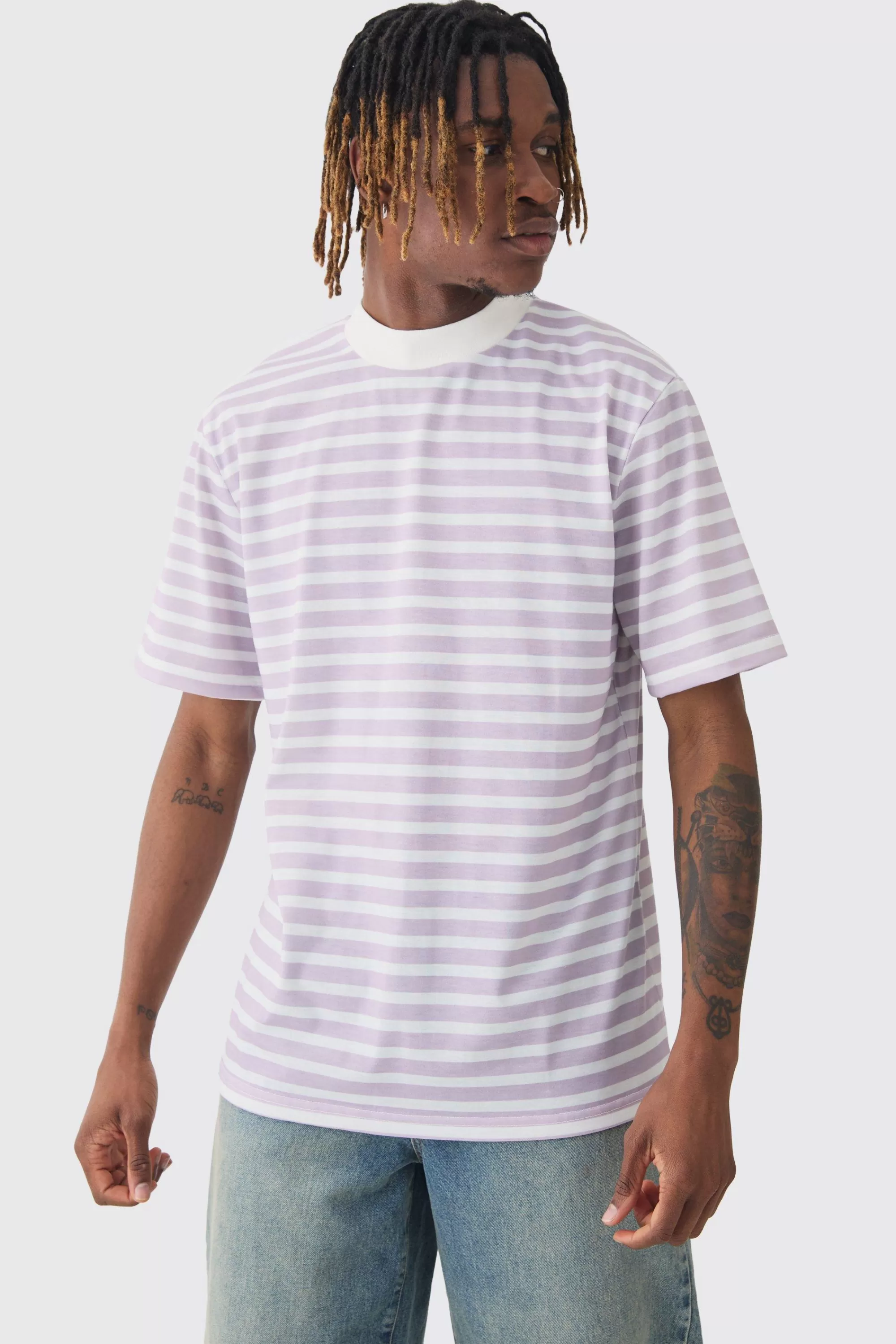 boohooMAN Tall Extended Neck Stripe T-shirt | UK multi Best