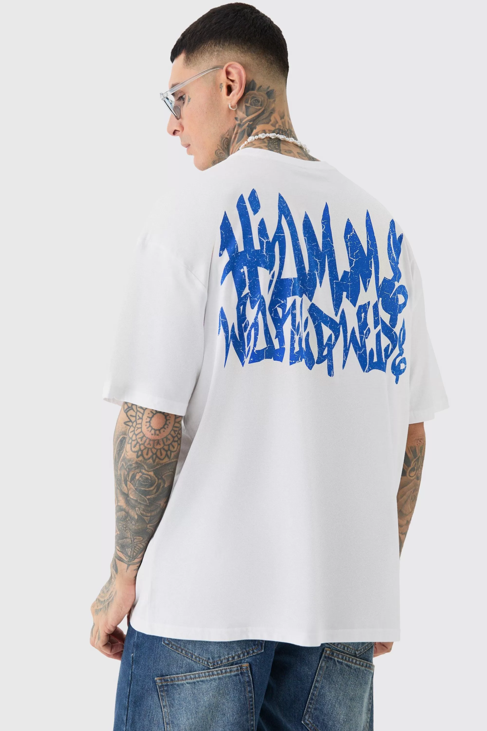 boohooMAN Tall Graffiti Homme Worldwide Back Print T-shirt In | UK white Cheap