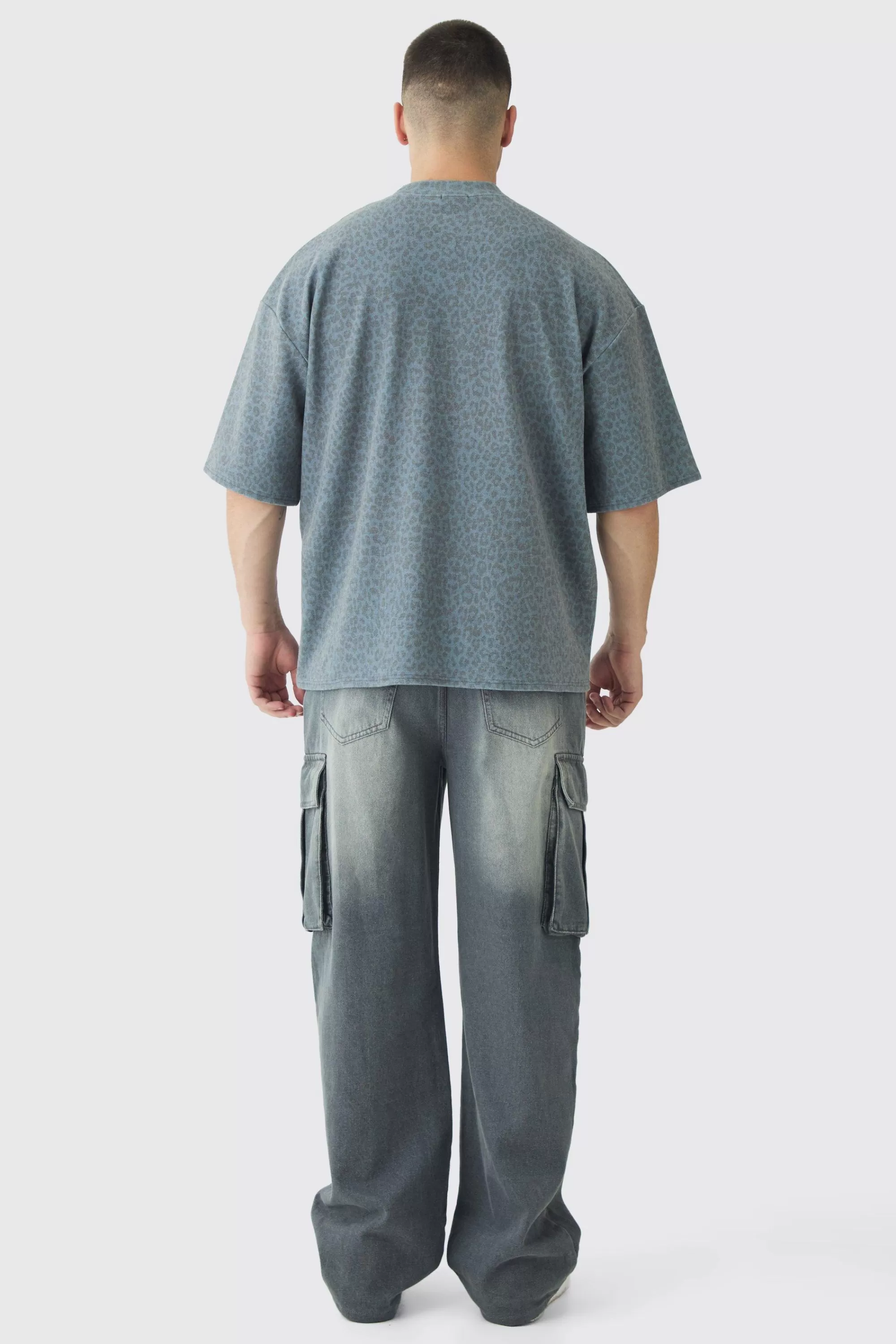 boohooMAN Tall Leopard Compact Rib Boxy Oversized T-Shirt | UK grey Online