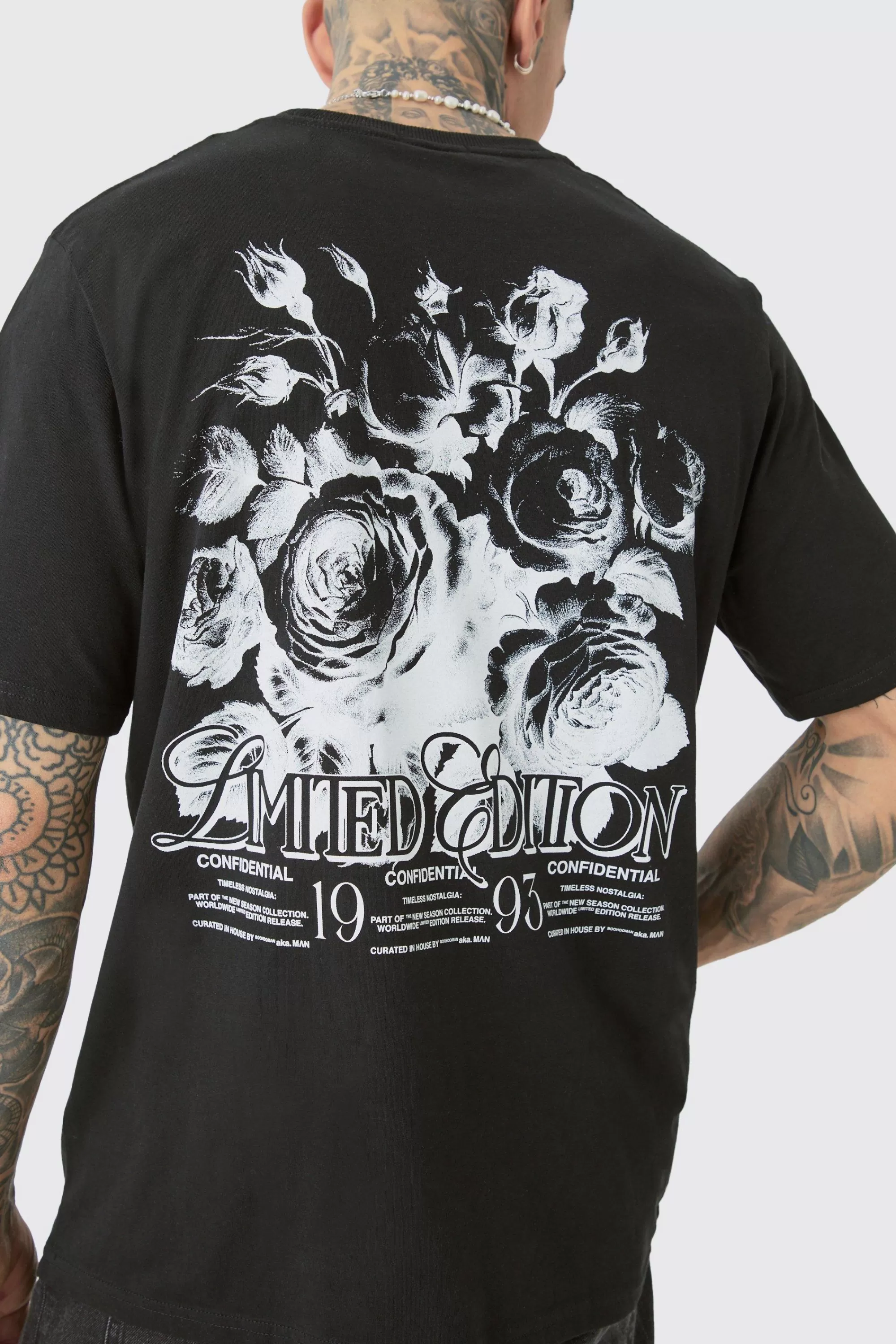 boohooMAN Tall Limited Edition Floral Print T-shirt | UK black Shop