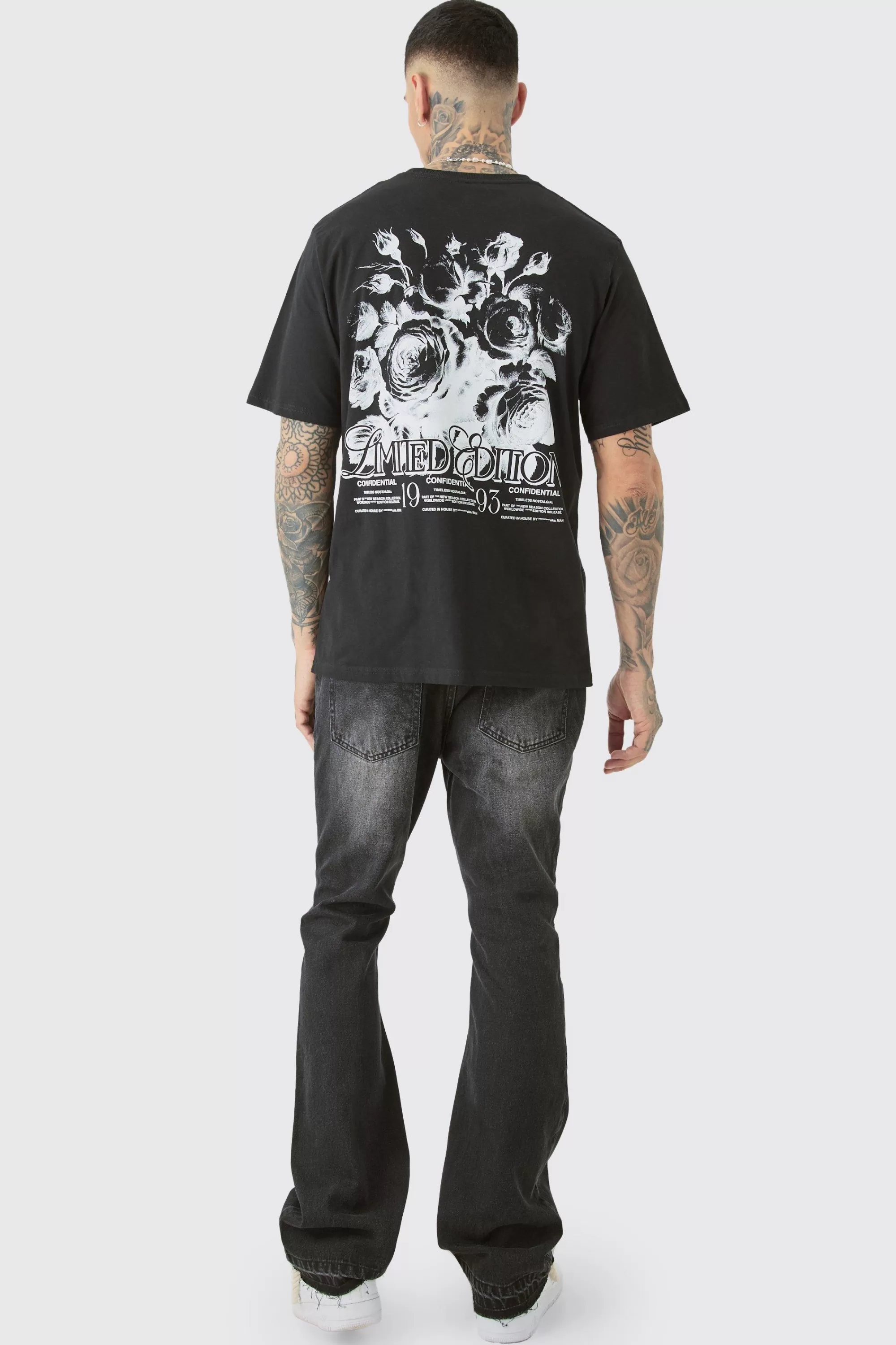boohooMAN Tall Limited Edition Floral Print T-shirt | UK black Shop