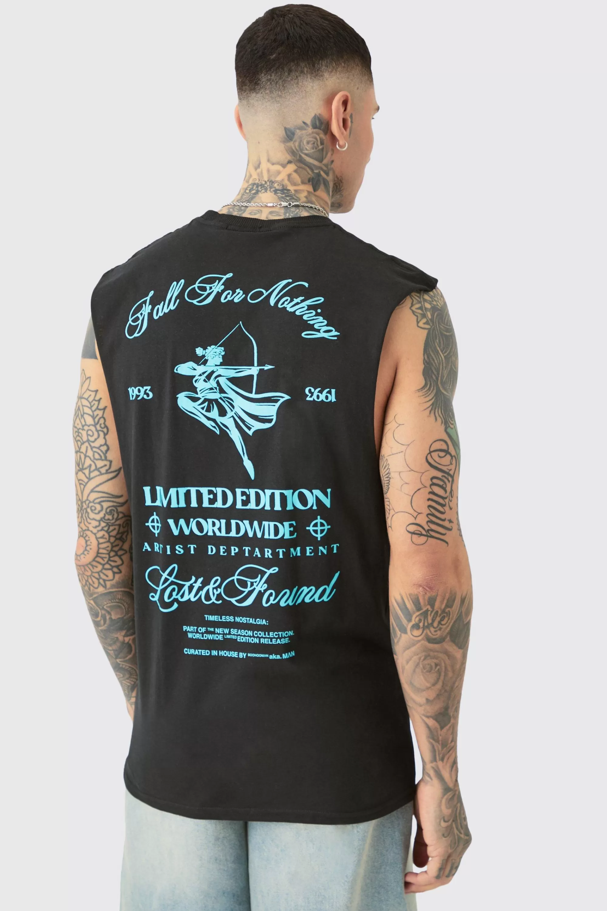 boohooMAN Tall Limited Edition Worldwide Print Tank In | UK black Best Sale