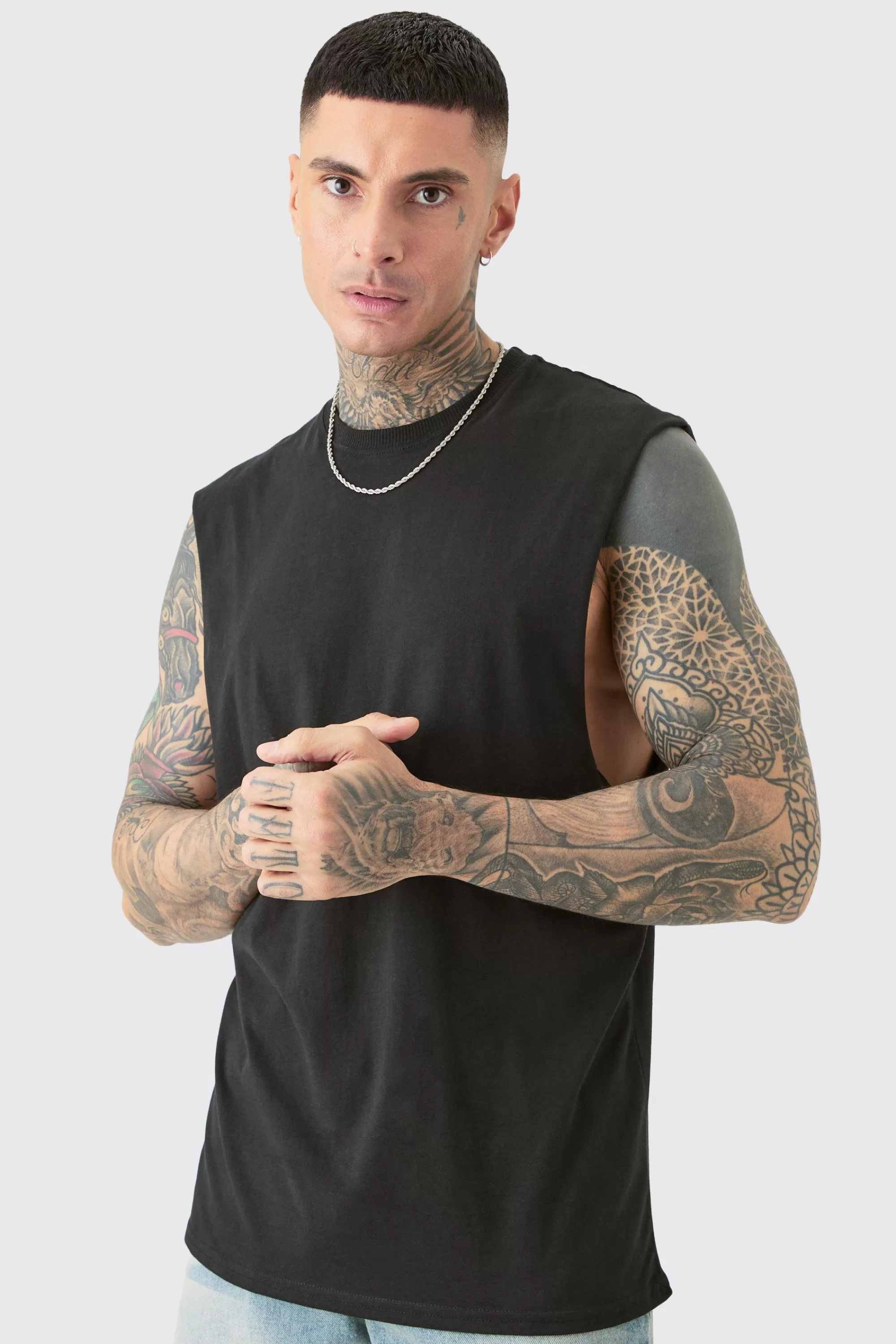 boohooMAN Tall Limited Edition Worldwide Print Tank In | UK black Best Sale