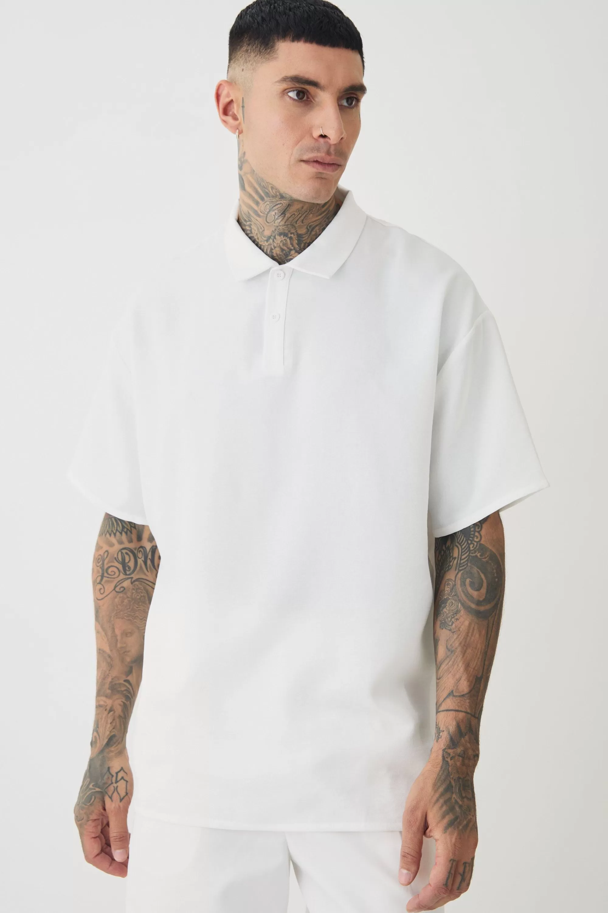 boohooMAN Tall Linen Polo In | UK white Discount