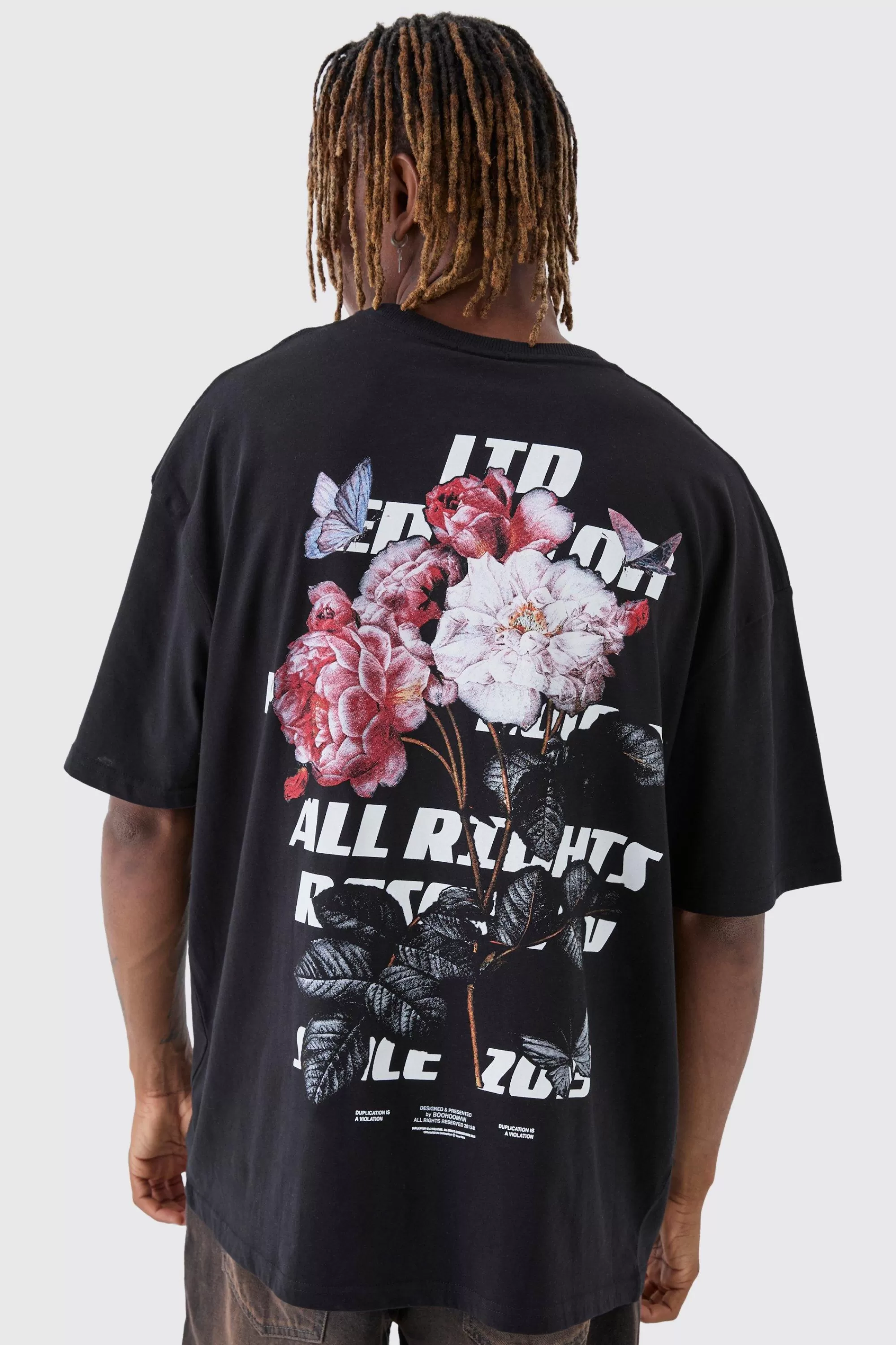 boohooMAN Tall LTD Edition Floral Printed T-Shirt | UK black Hot