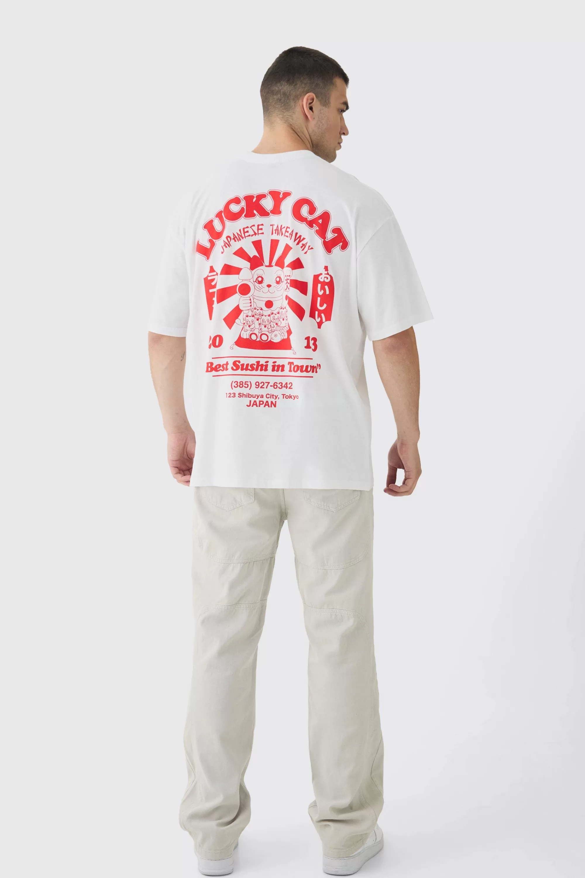 boohooMAN Tall Lucky Cat Graphic T-Shirt | UK white Shop