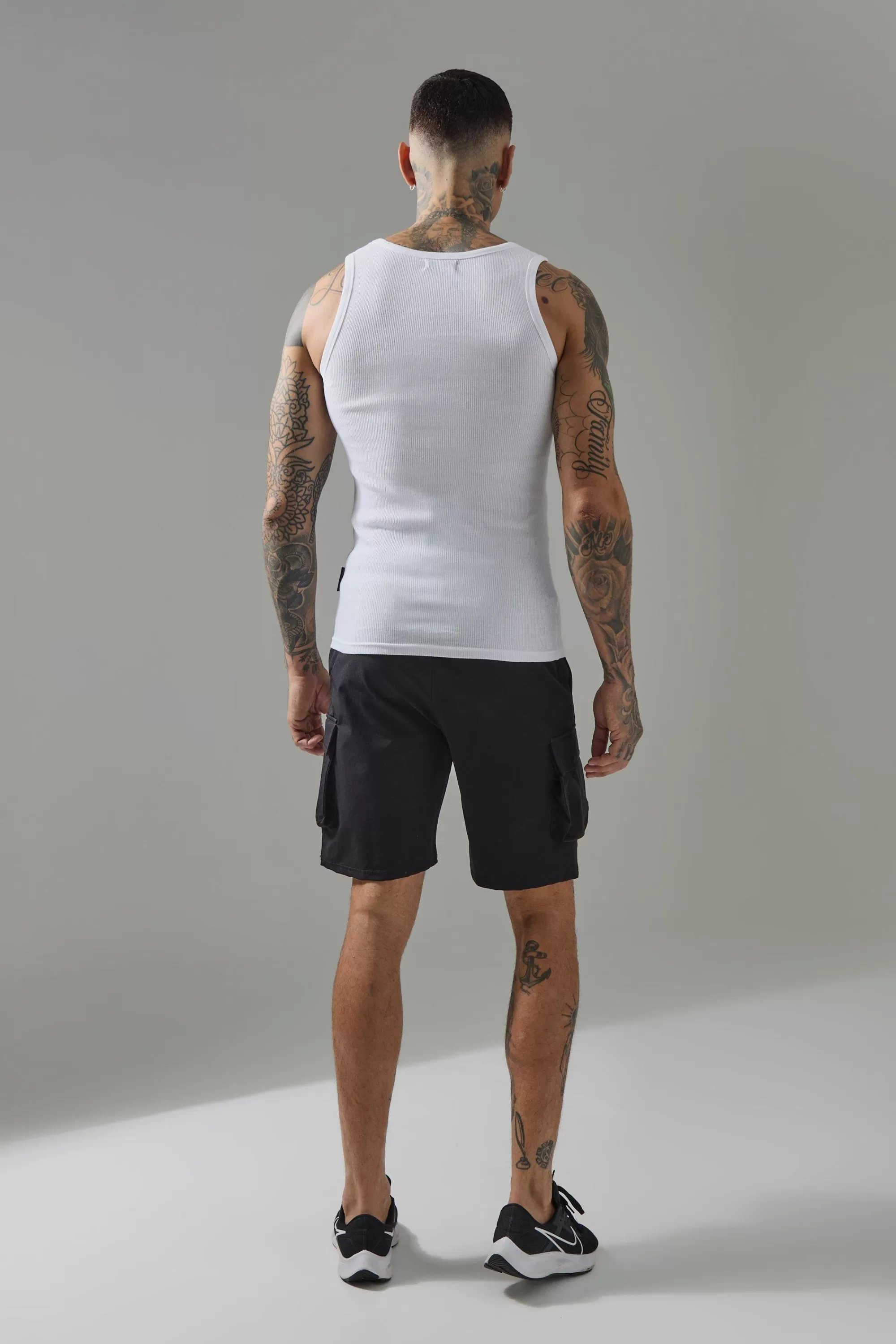 boohooMAN Tall Man Active Gym Muscle Fit Ribbed Vest | UK white Cheap