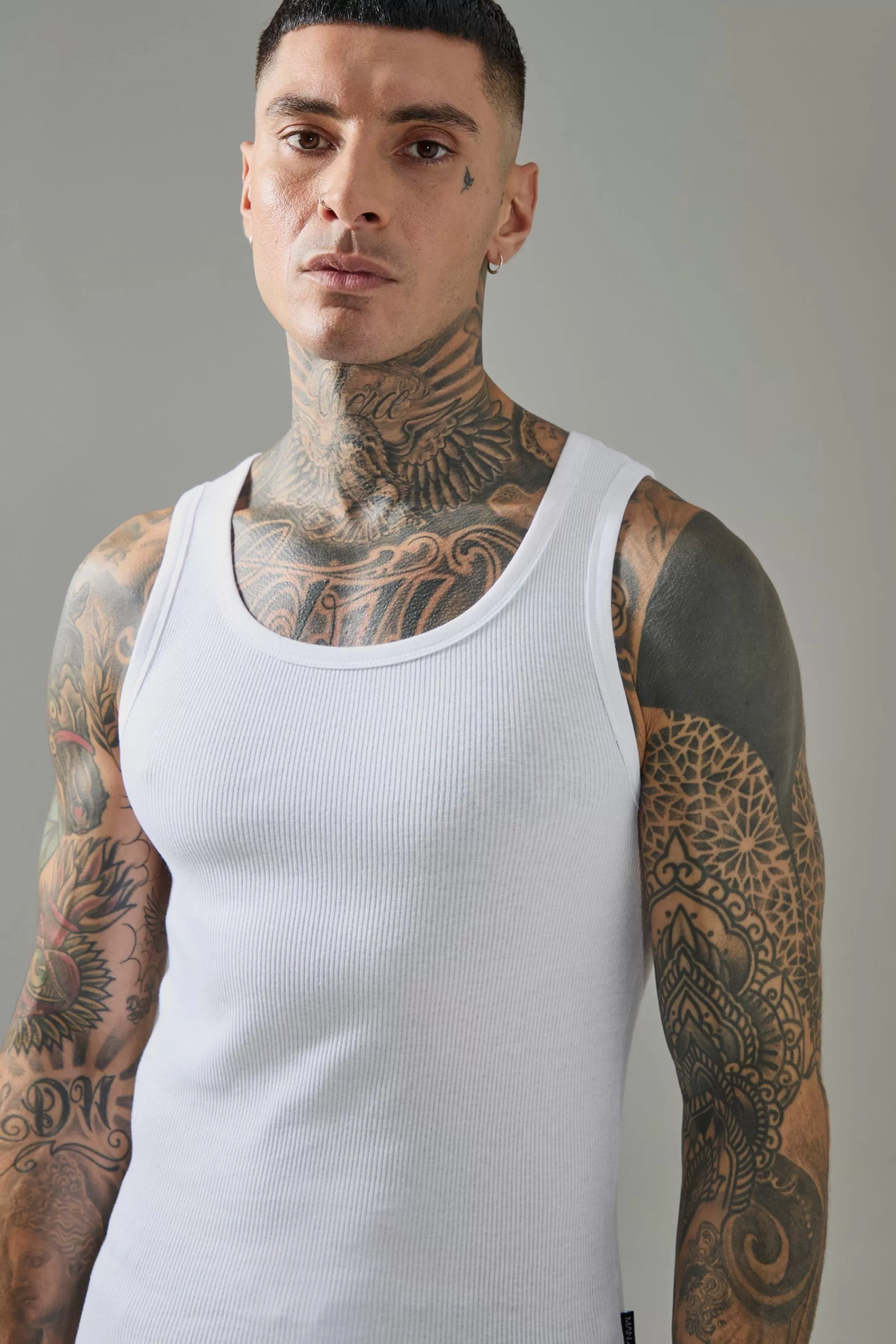 boohooMAN Tall Man Active Gym Muscle Fit Ribbed Vest | UK white Cheap
