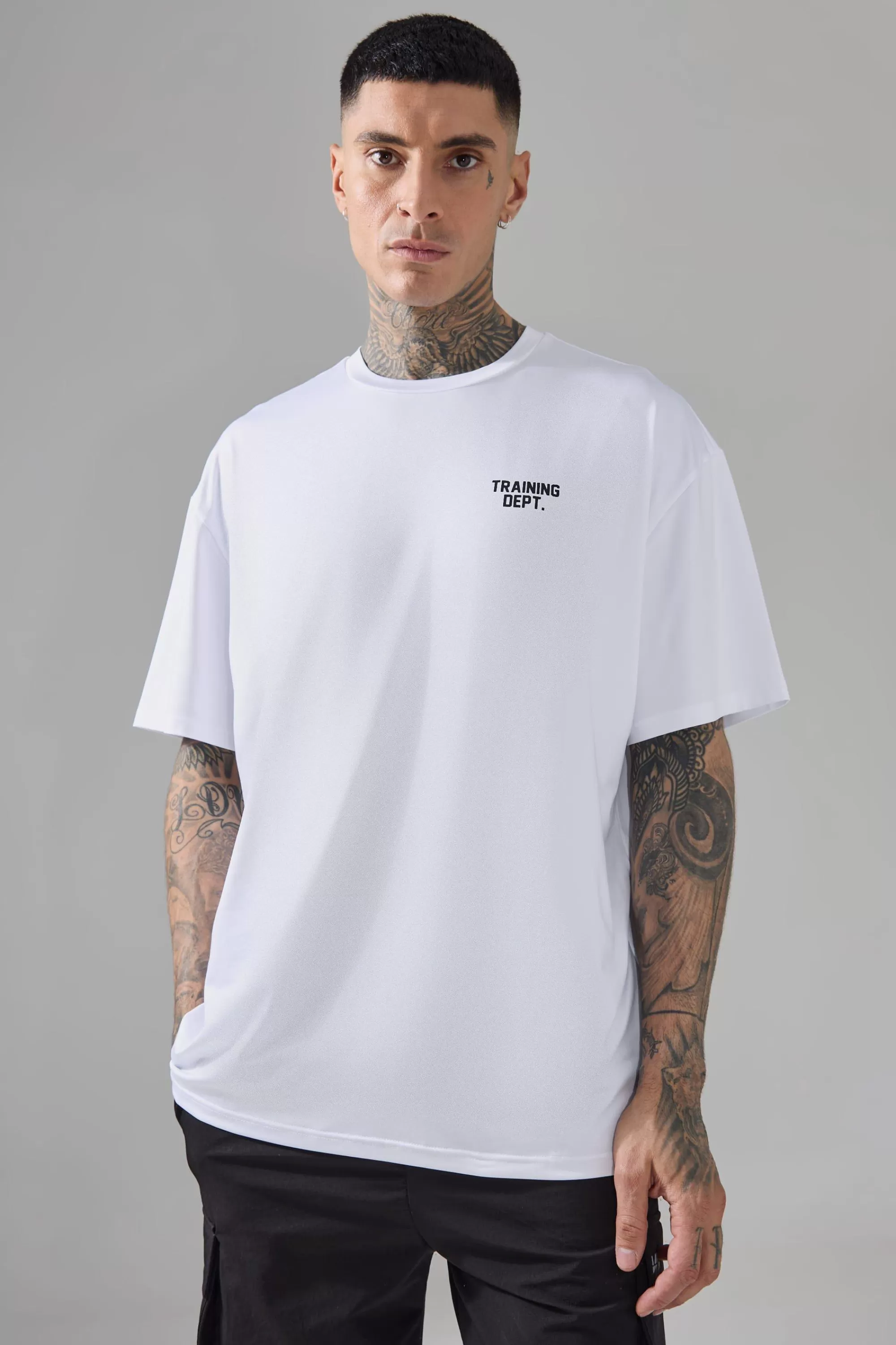 boohooMAN Tall Man Active Training Dept Performance Oversized T-Shirt | UK white Discount