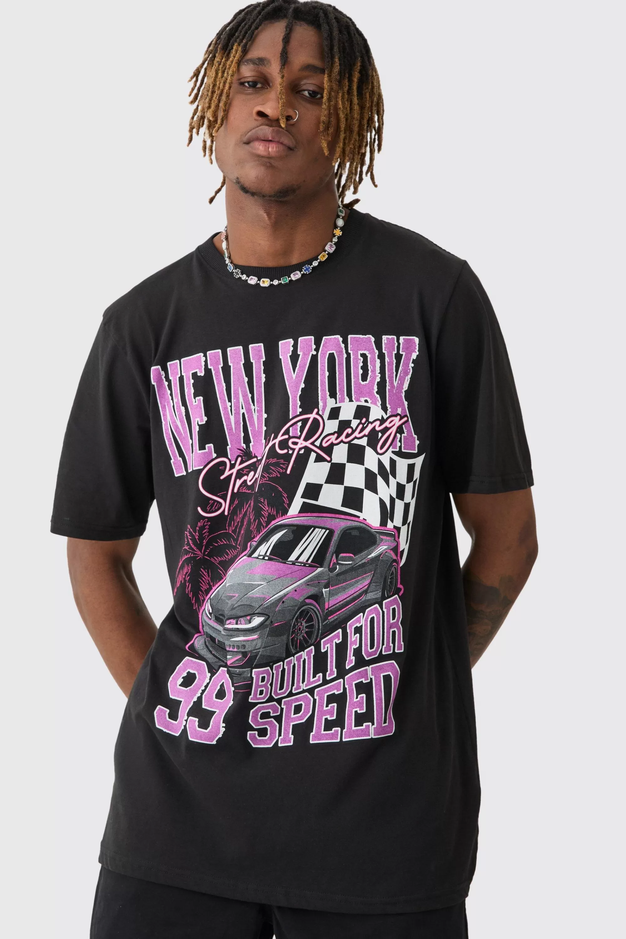 boohooMAN Tall New York Moto Print T-shirt | UK black Best Sale