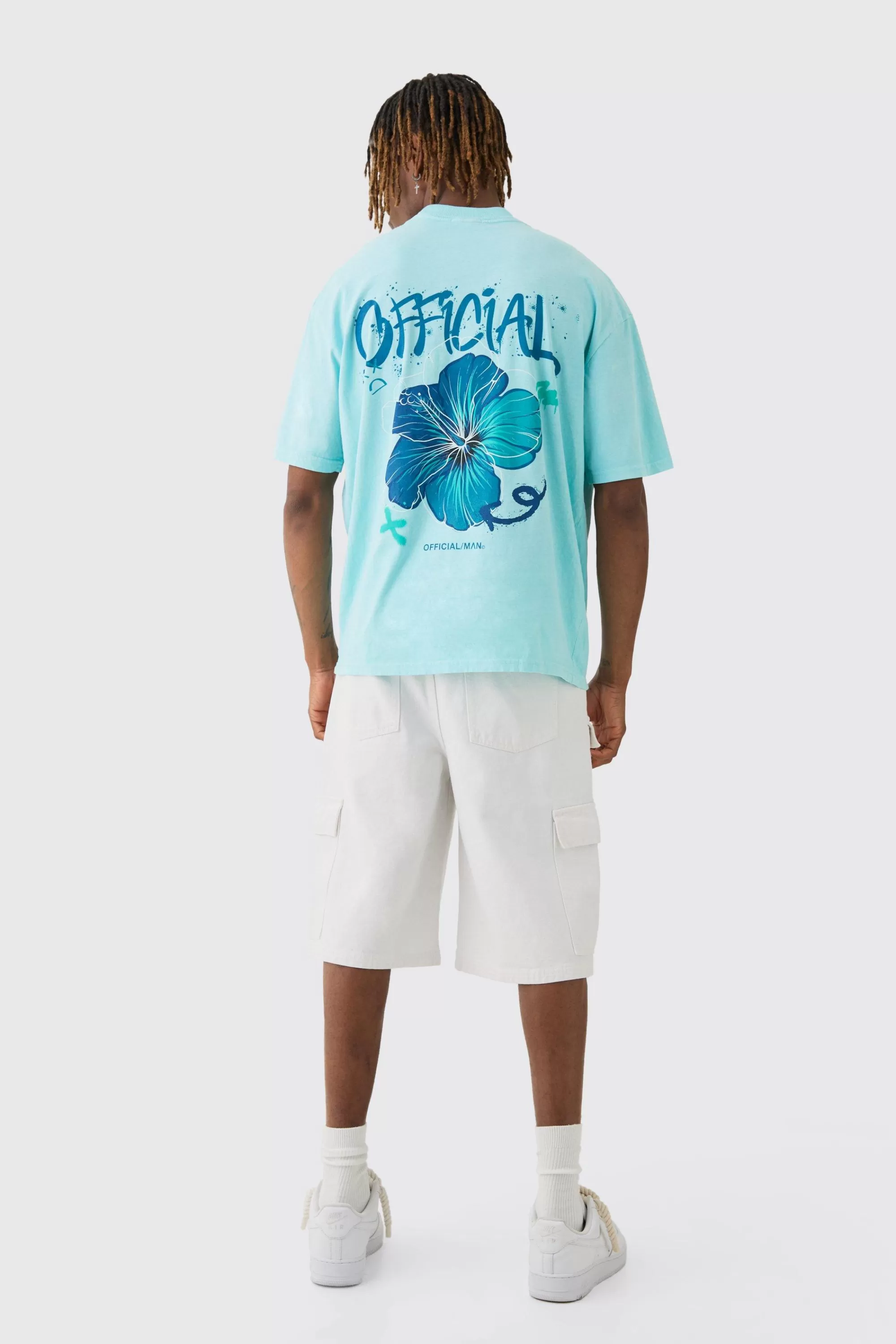 boohooMAN Tall Official Floral Back Print T-shirt In | UK blue Discount