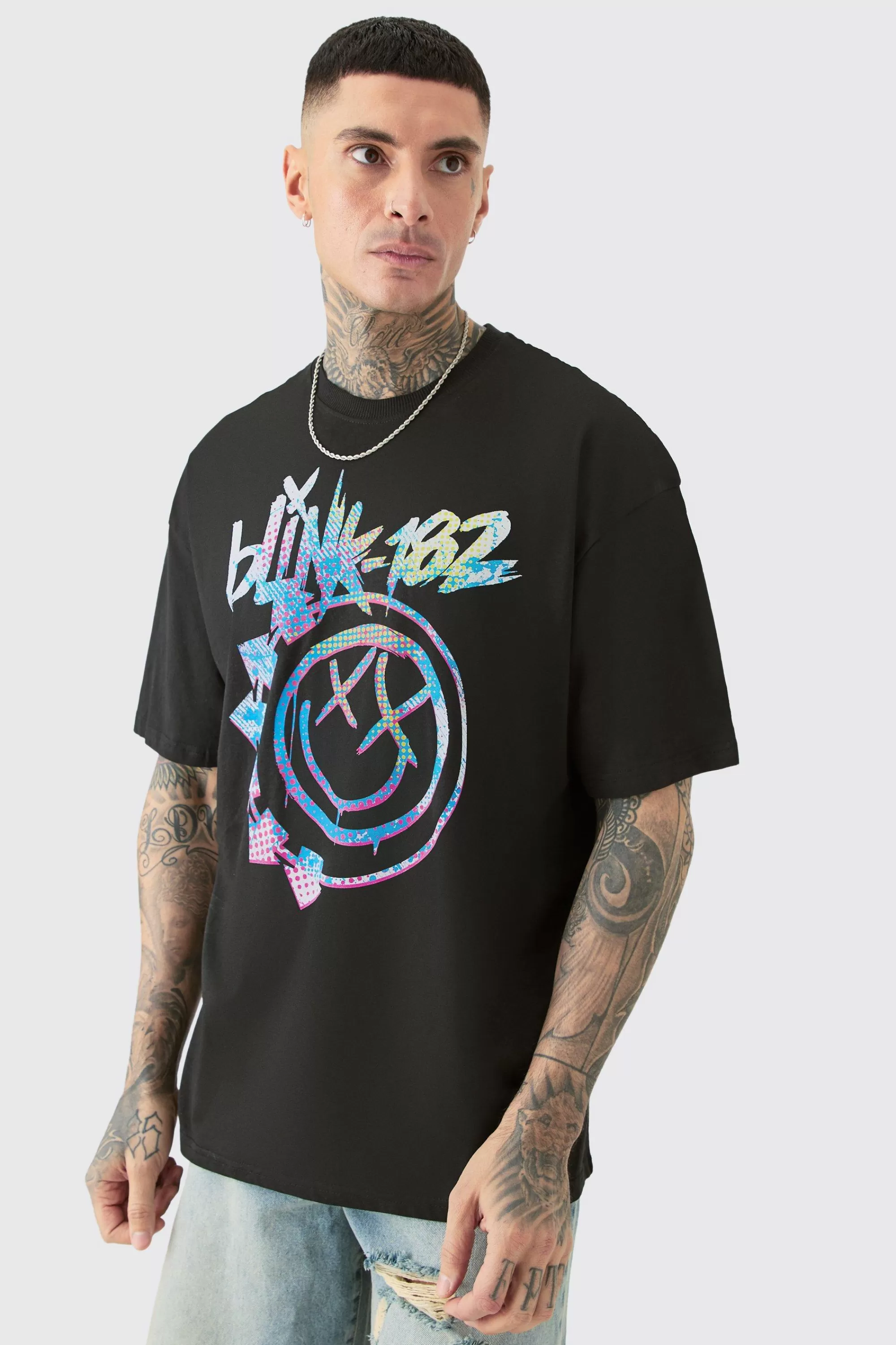 boohooMAN Tall Oversize Blink 182 License T-shirt In | UK black Outlet