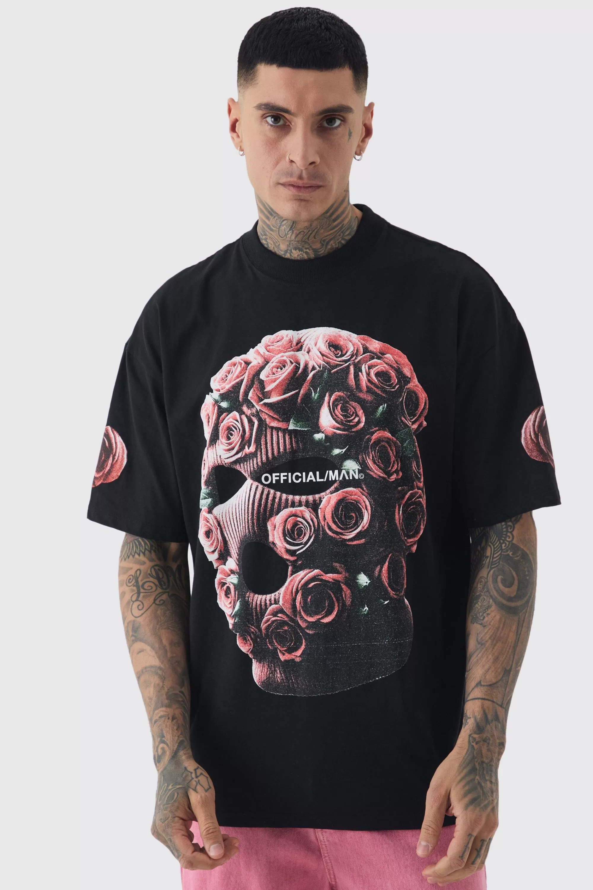 boohooMAN Tall Oversized Acid Wash Official Man Balaclava Print T-shirt | UK charcoal Flash Sale