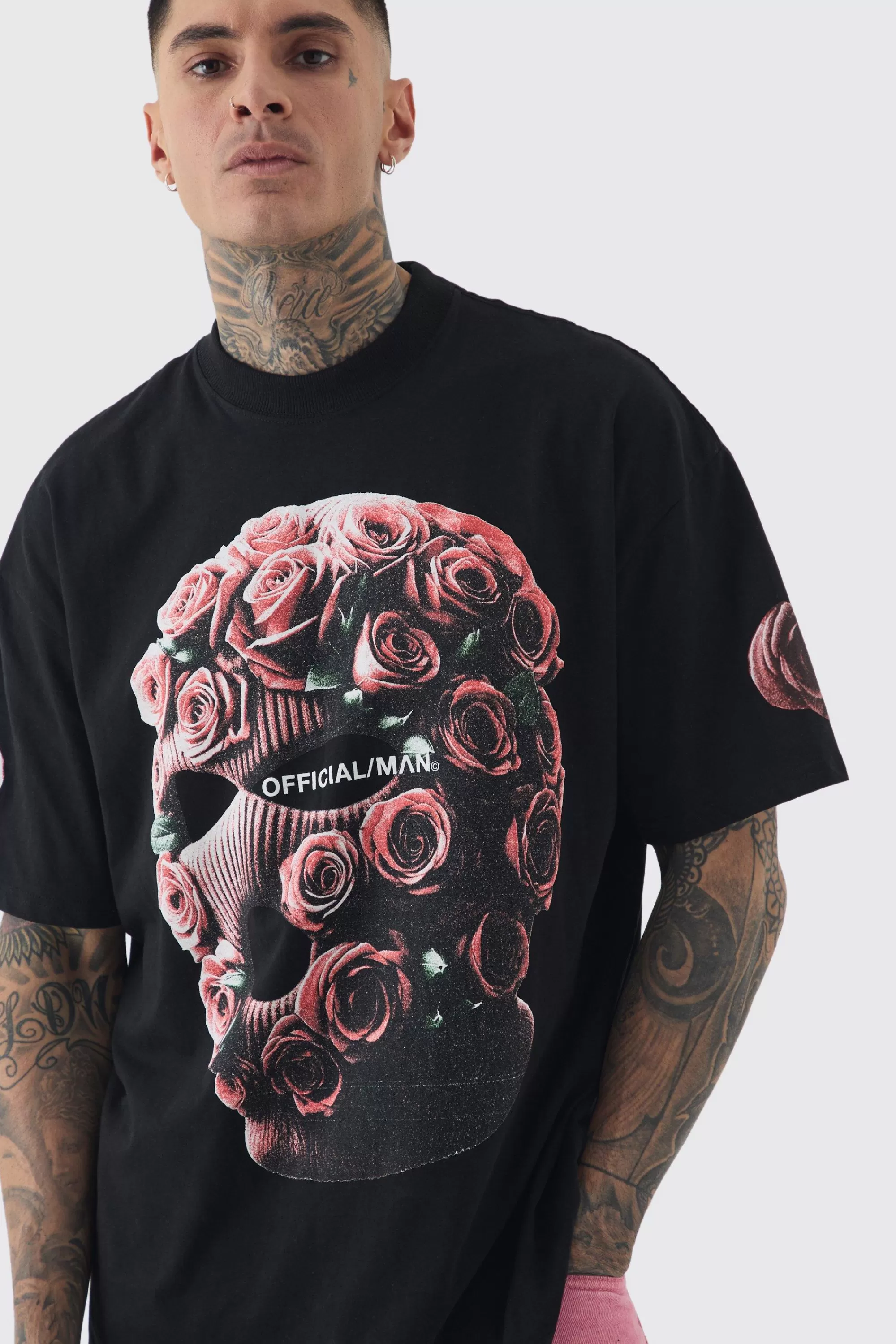 boohooMAN Tall Oversized Acid Wash Official Man Balaclava Print T-shirt | UK charcoal Flash Sale