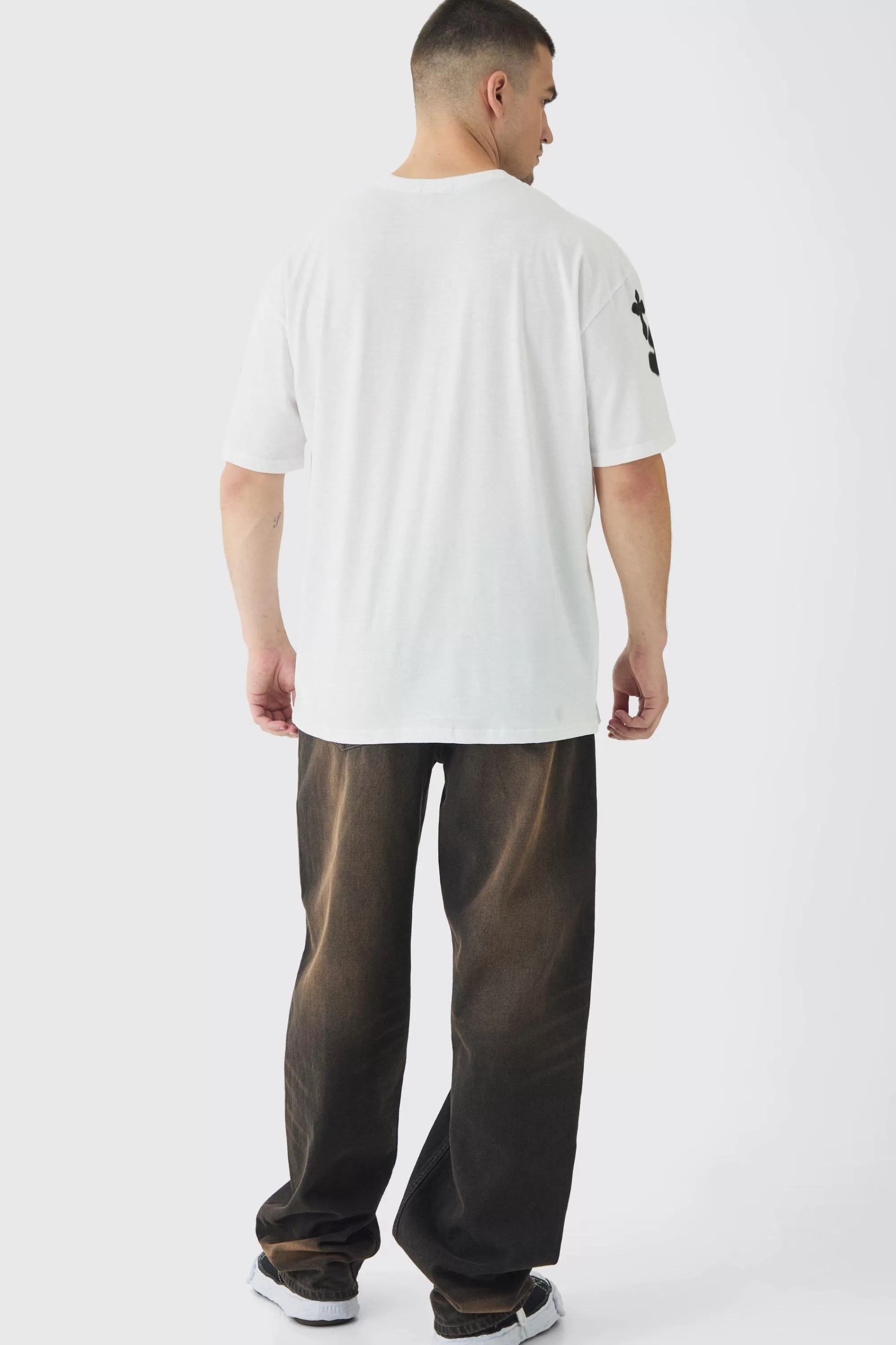 boohooMAN Tall Oversized Airbrush Cross Print T-Shirt | UK white Discount