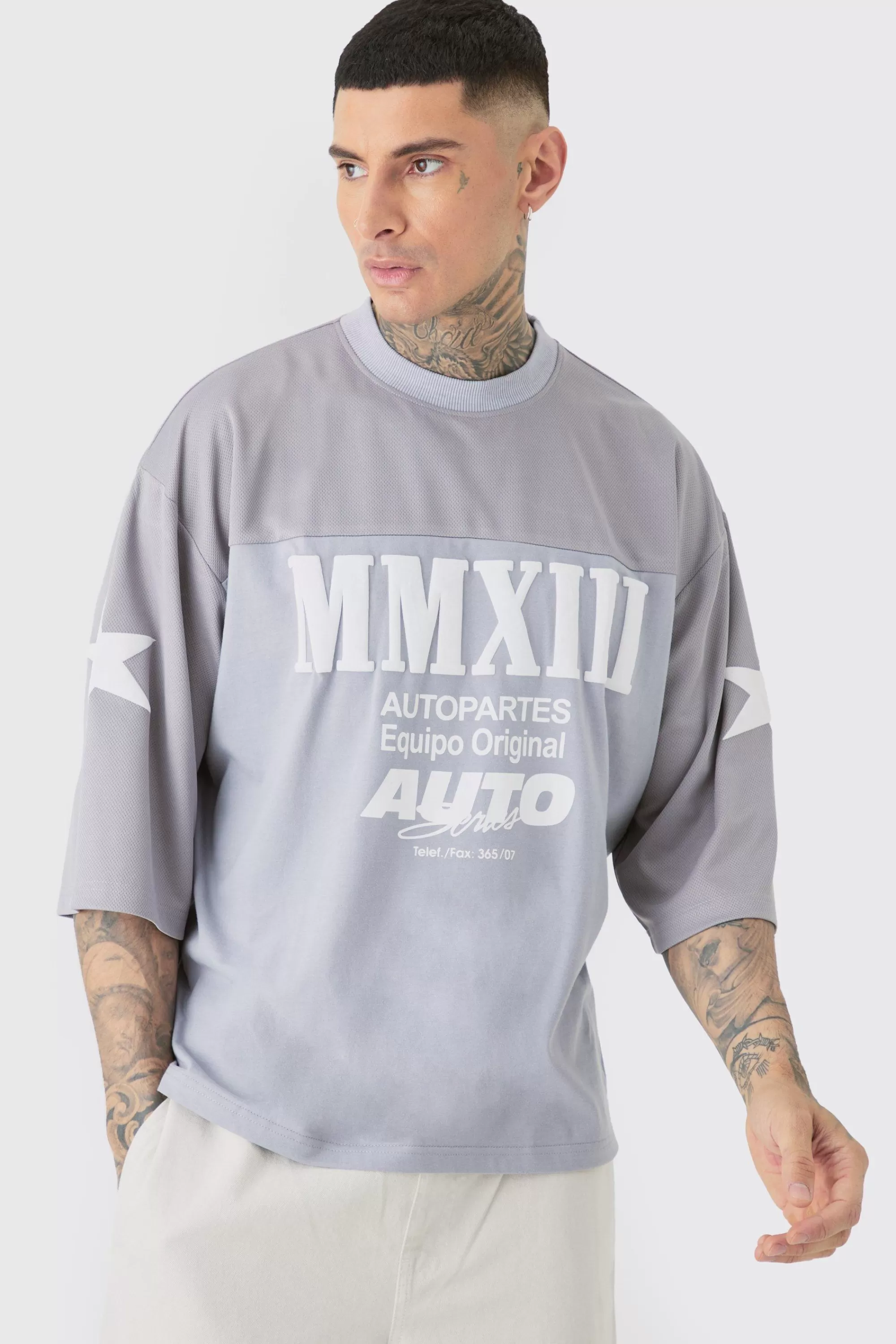 boohooMAN Tall Oversized Boxy Half Sleeve Moto T-Shirt | UK grey Shop