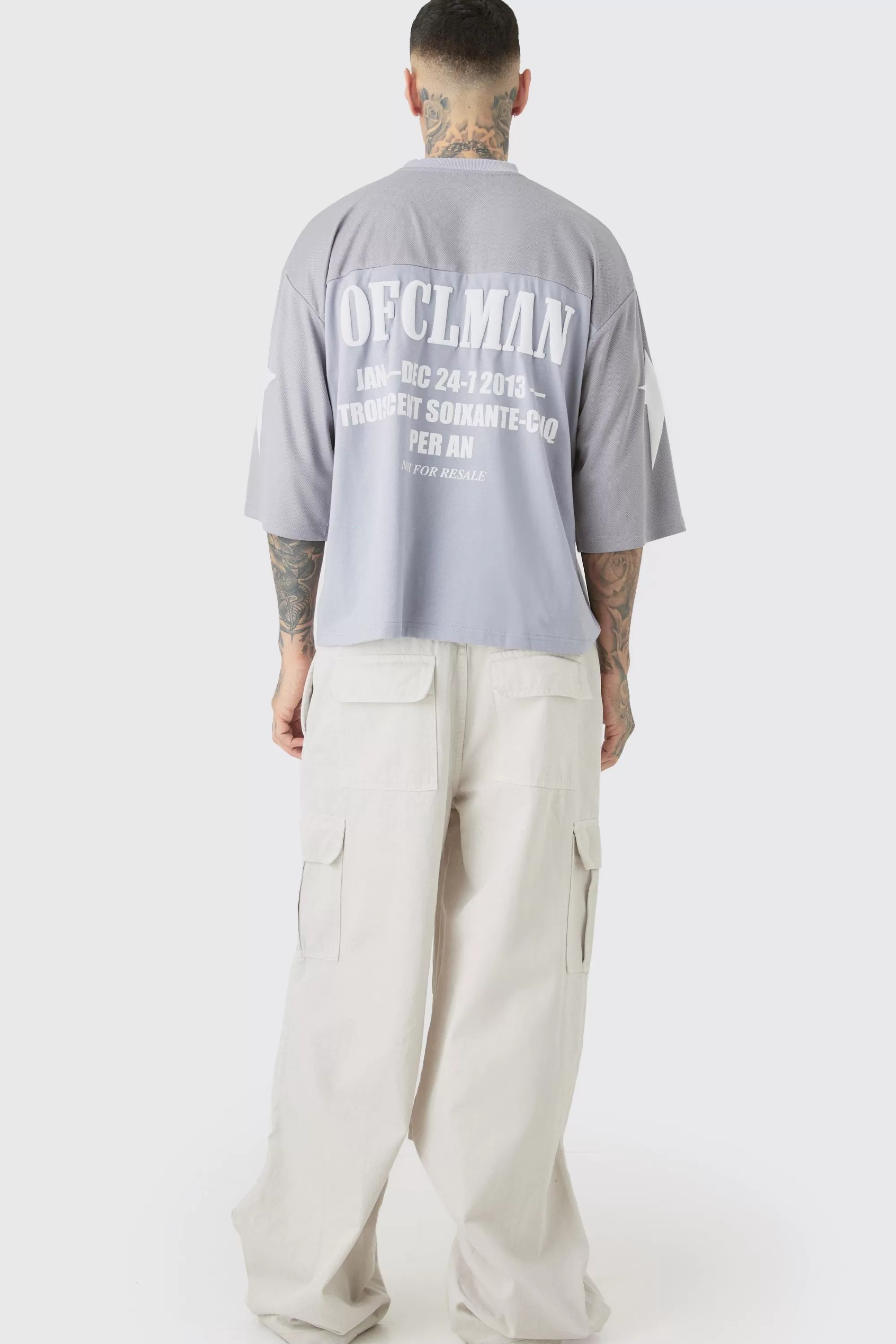 boohooMAN Tall Oversized Boxy Half Sleeve Moto T-Shirt | UK grey Shop