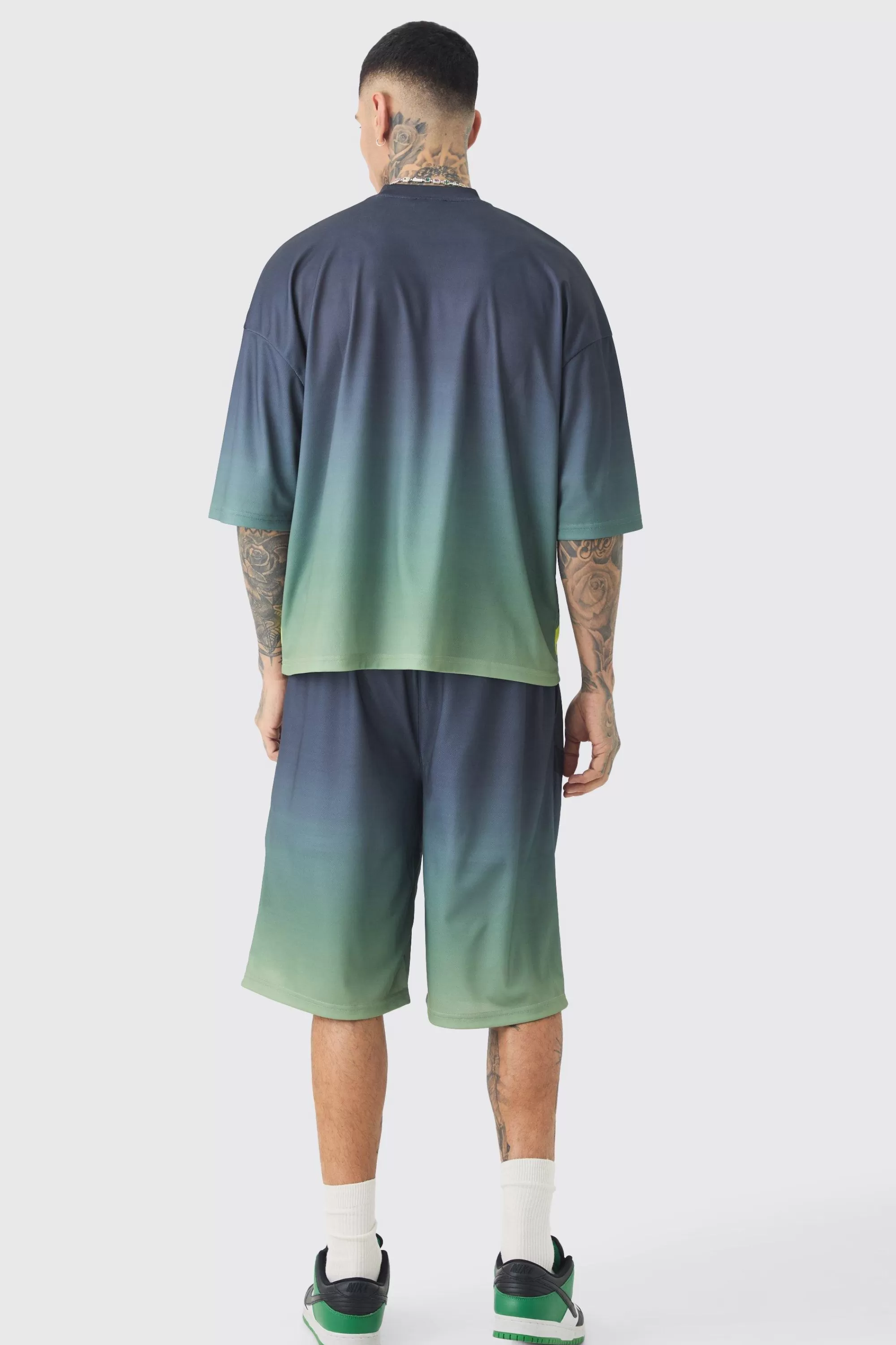 boohooMAN Tall Oversized Boxy Mesh Applique Ombre Printed T-shirt | UK multi Cheap