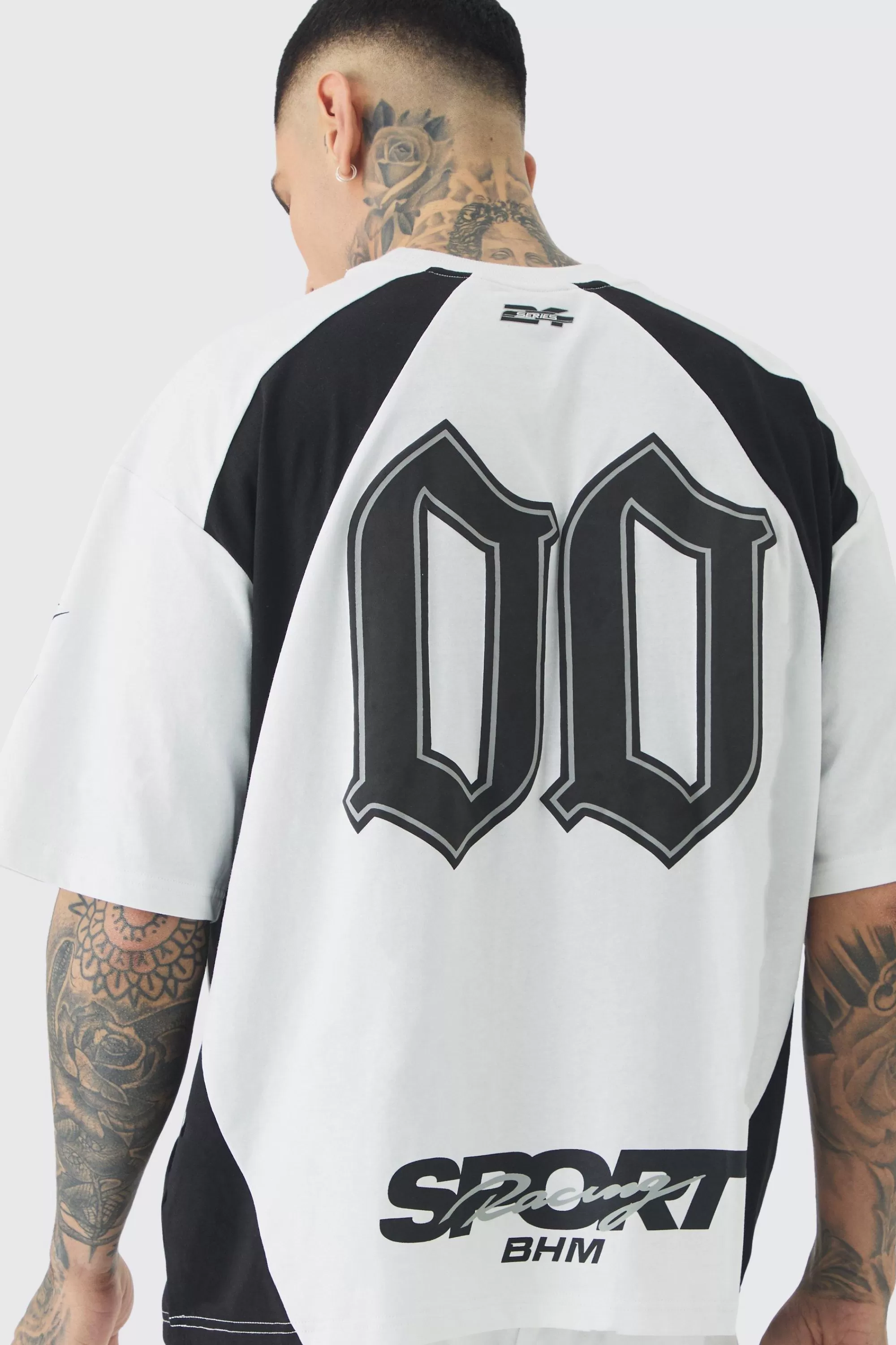 boohooMAN Tall Oversized Boxy Puff Print Moto Extended Neck Tshirt | UK white Best