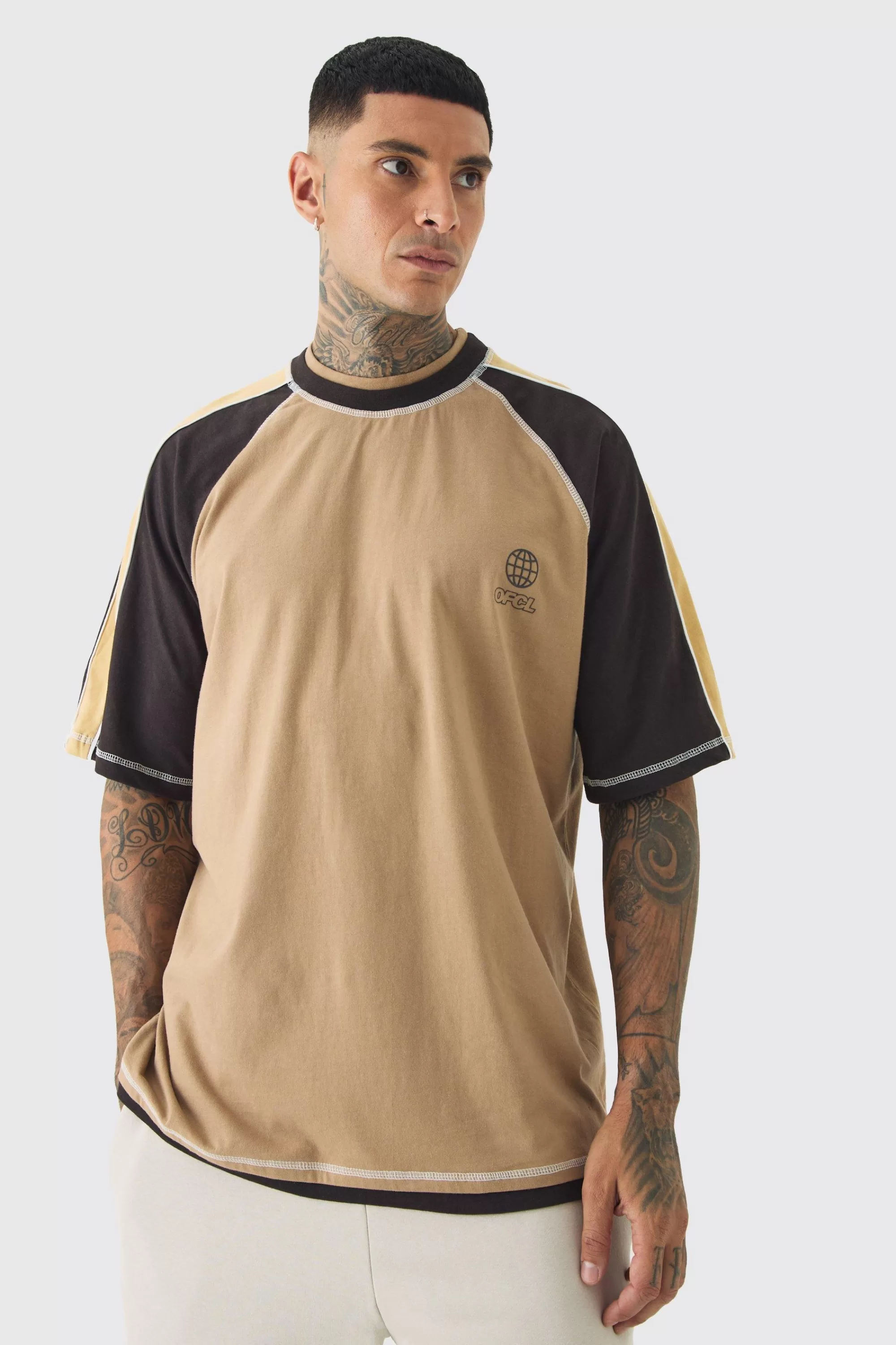 boohooMAN Tall Oversized Carded Heavy Panelled OFCL T-shirt | UK brown Best