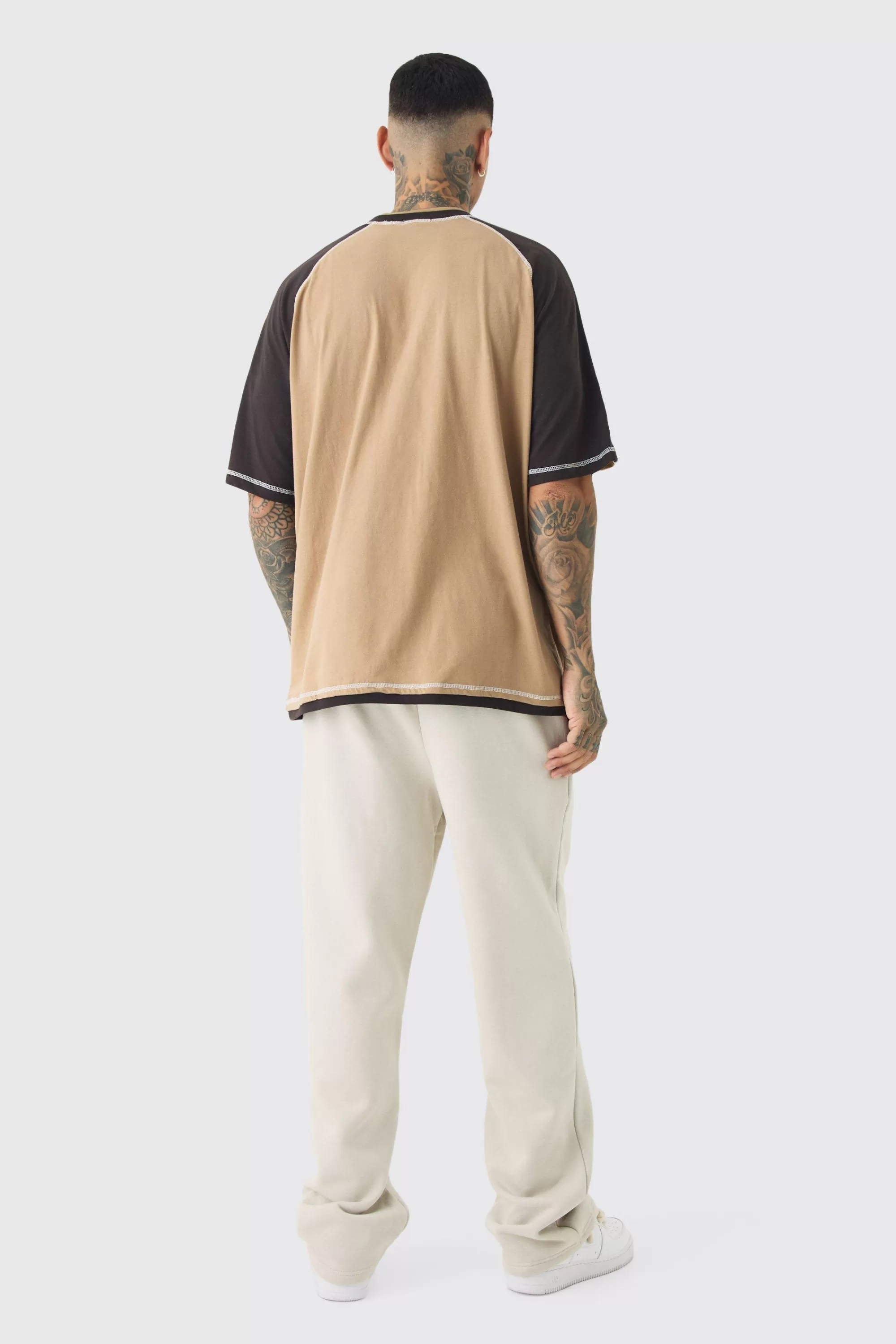 boohooMAN Tall Oversized Carded Heavy Panelled OFCL T-shirt | UK brown Best