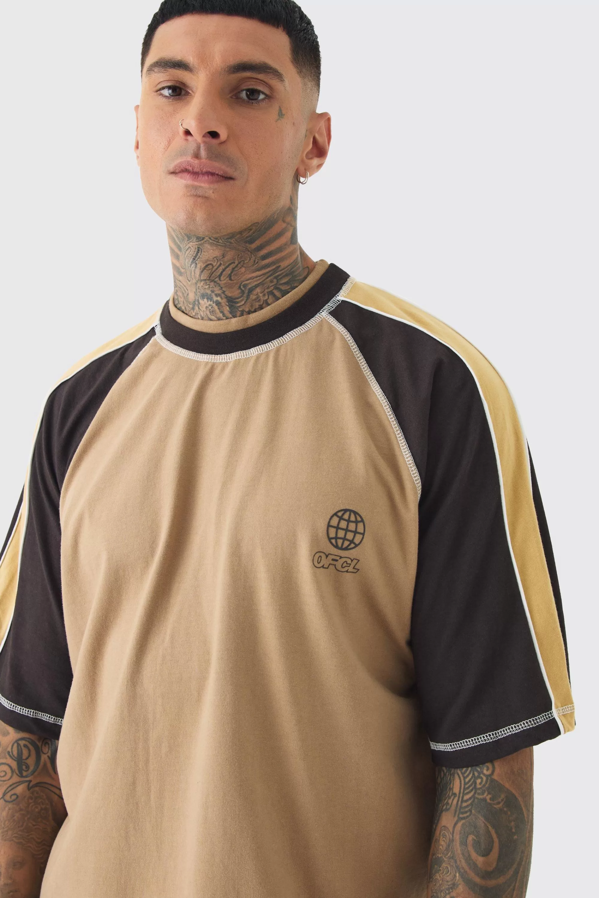 boohooMAN Tall Oversized Carded Heavy Panelled OFCL T-shirt | UK brown Best