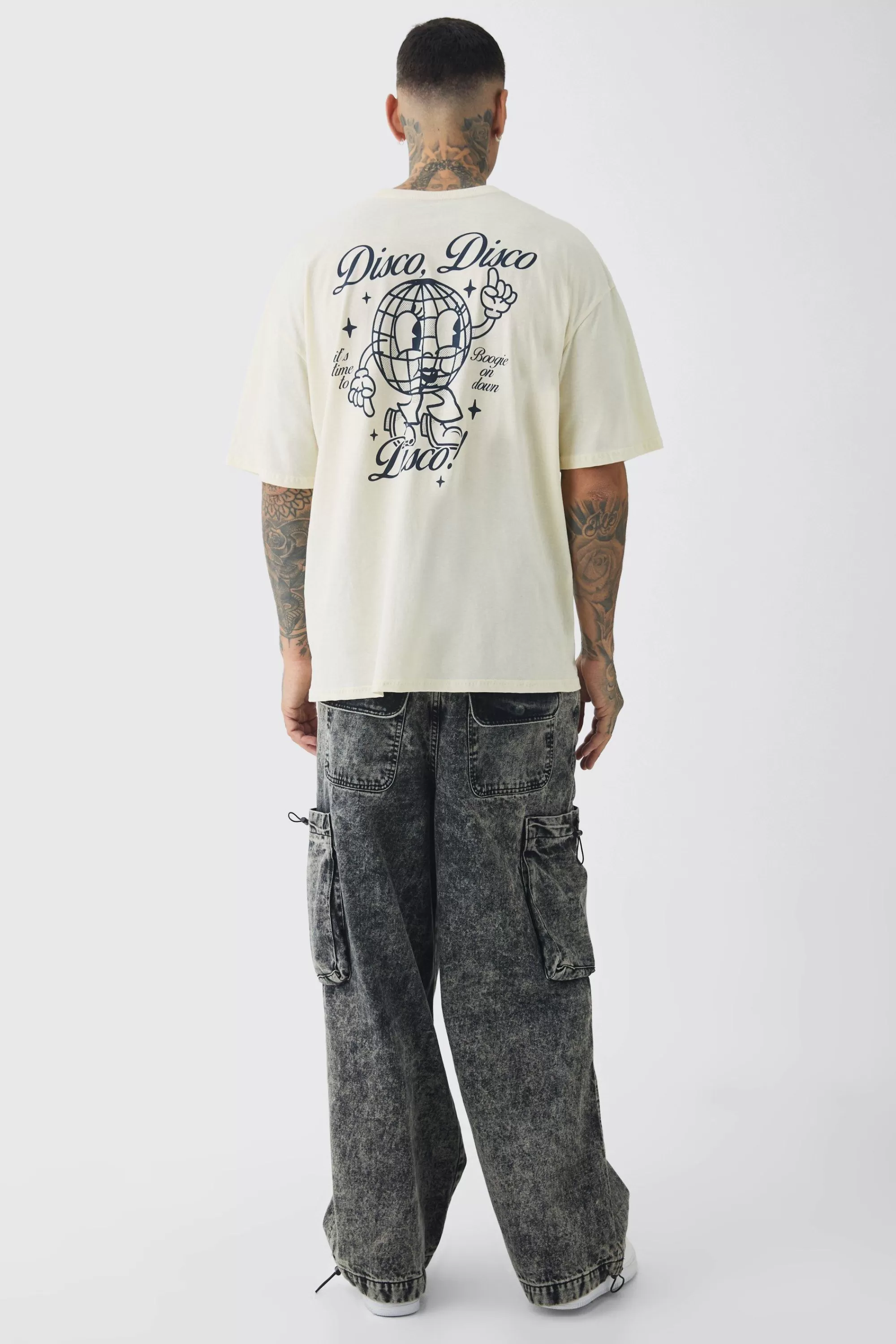 boohooMAN Tall Oversized Disco Graphic T-Shirt | UK ecru Cheap